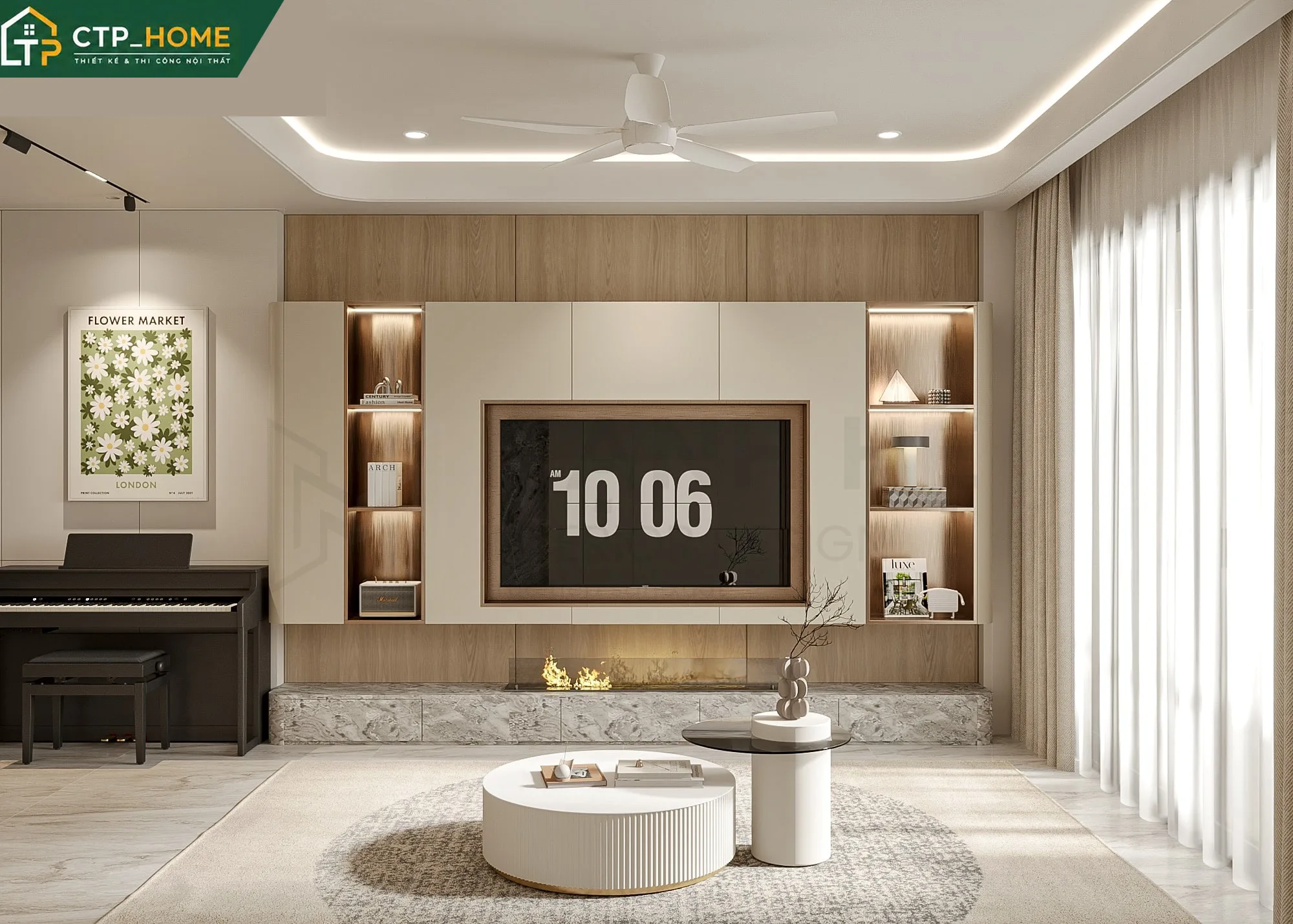 Thiết kế nội thất nhà phố Tân Phú 400m2 3 tầng hiện đại