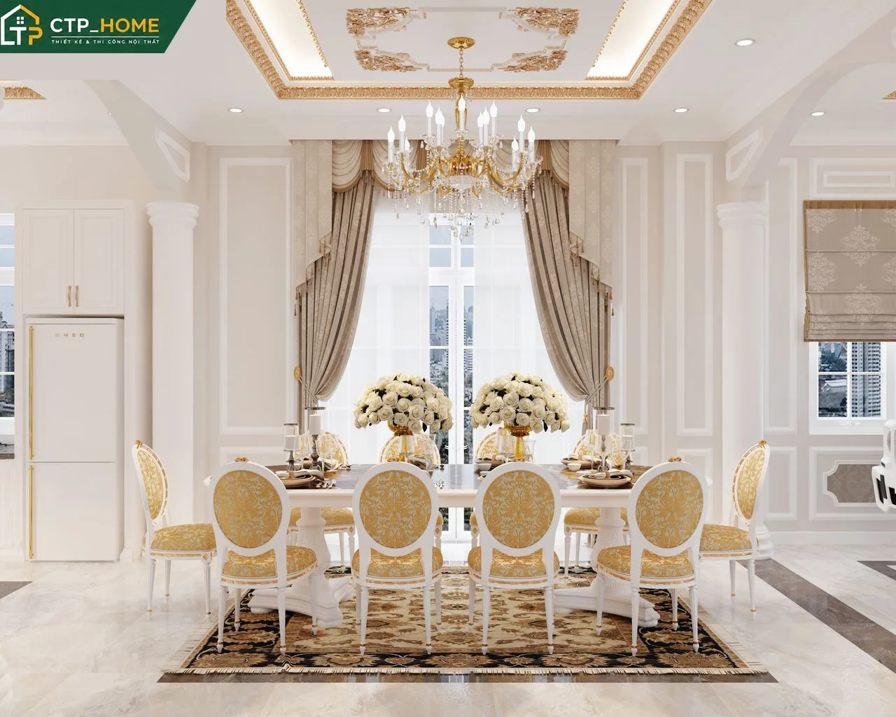 Khu vực bếp v&agrave; ăn uống biệt thự Đ&agrave; Lạt thiết kế hiện đại