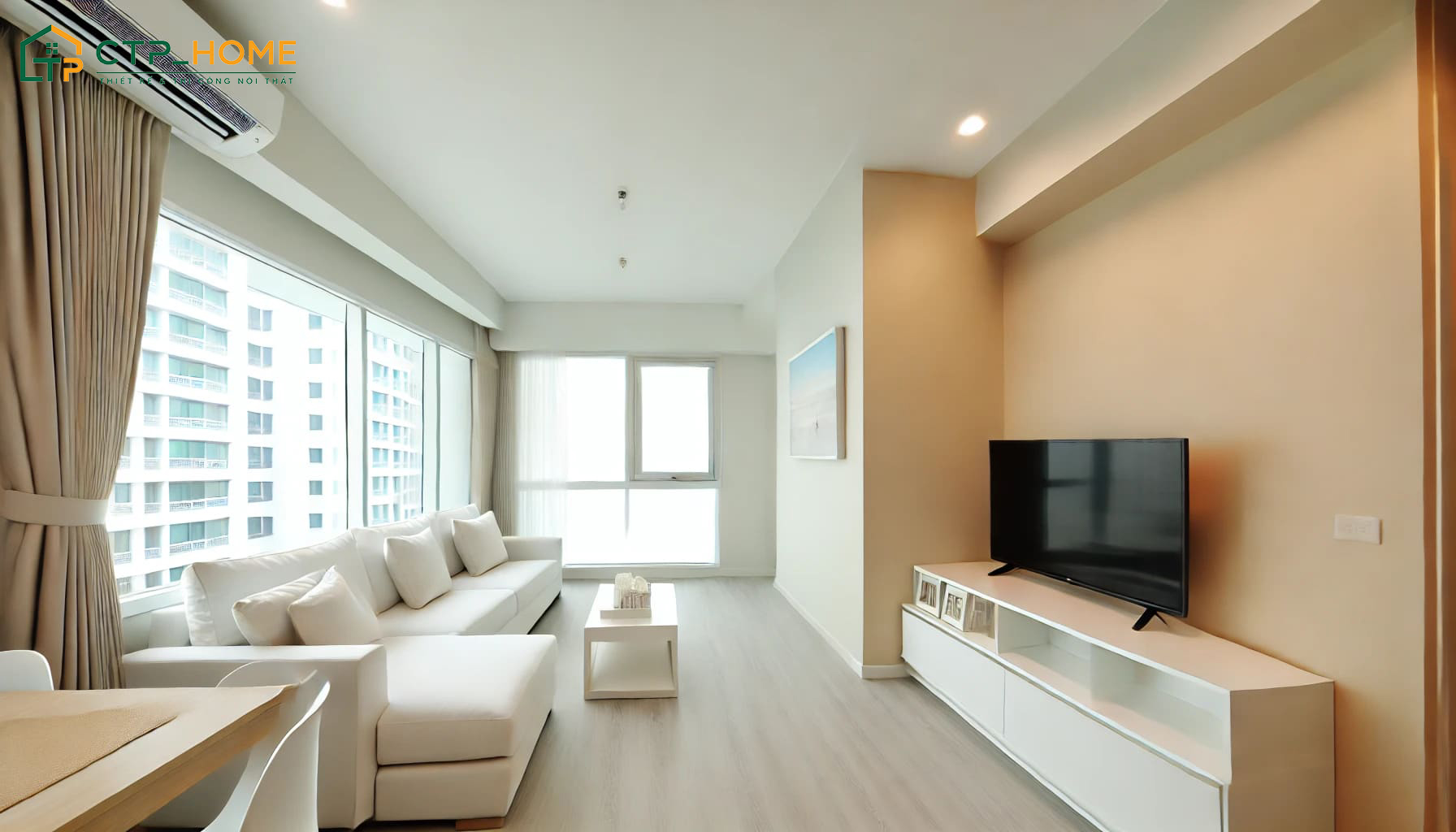Thiết kế nội thất phòng khách chung cư theo chiều dọc để tận dụng tối đa diện tích
