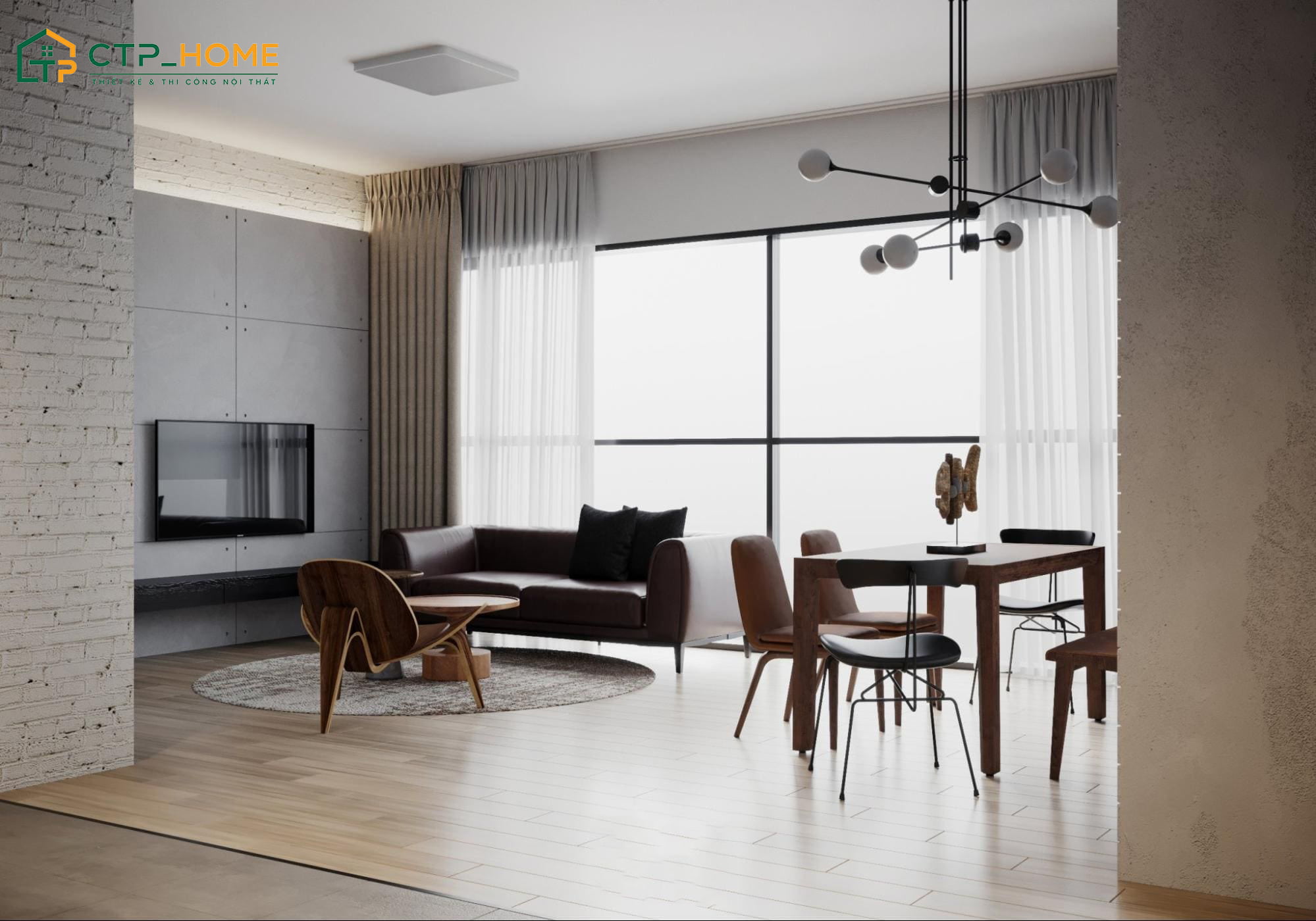 Xu hướng thiết kế phòng khách kết hợp không gian làm việc trong căn hộ chung cư