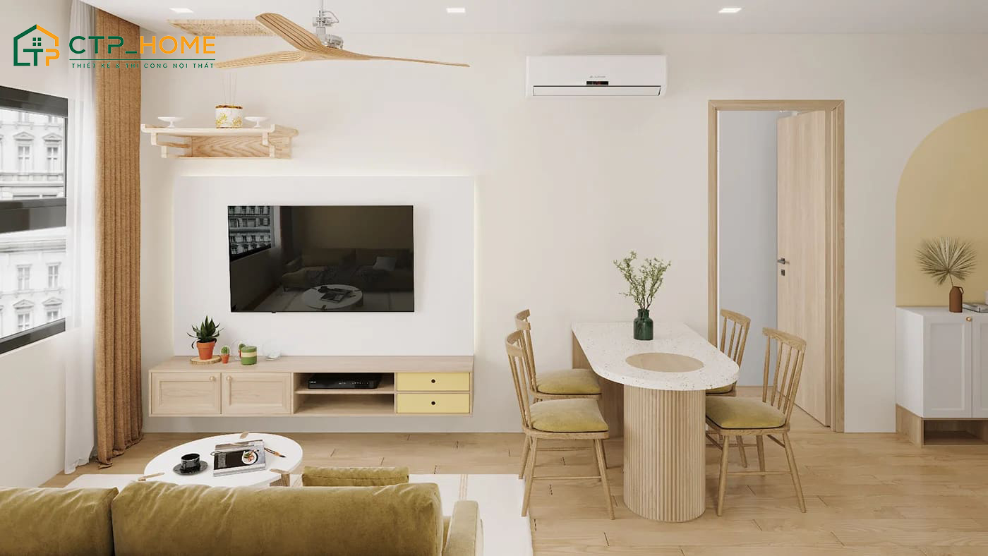 Sử dụng nội thất phòng khách đơn giản để tiết kiệm diện tích