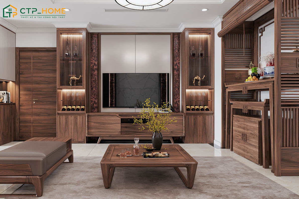 Bàn thờ được đặt ở phòng khách giúp đảm bảo độ thông thoáng và sự trang nghiêm