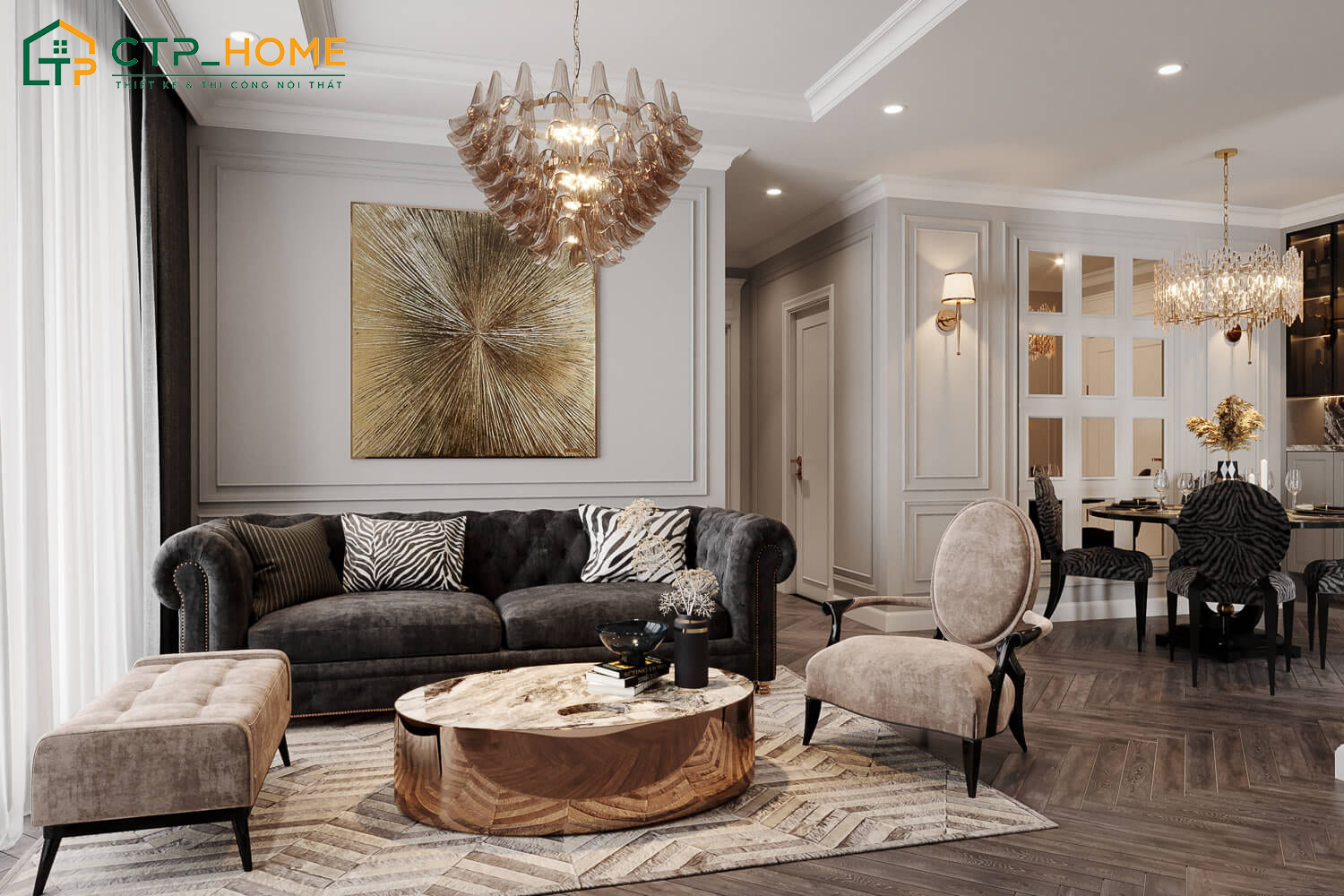 Mẫu decor phòng khách chung cư đẹp phong cách Luxury đẳng cấp và sang trọng
