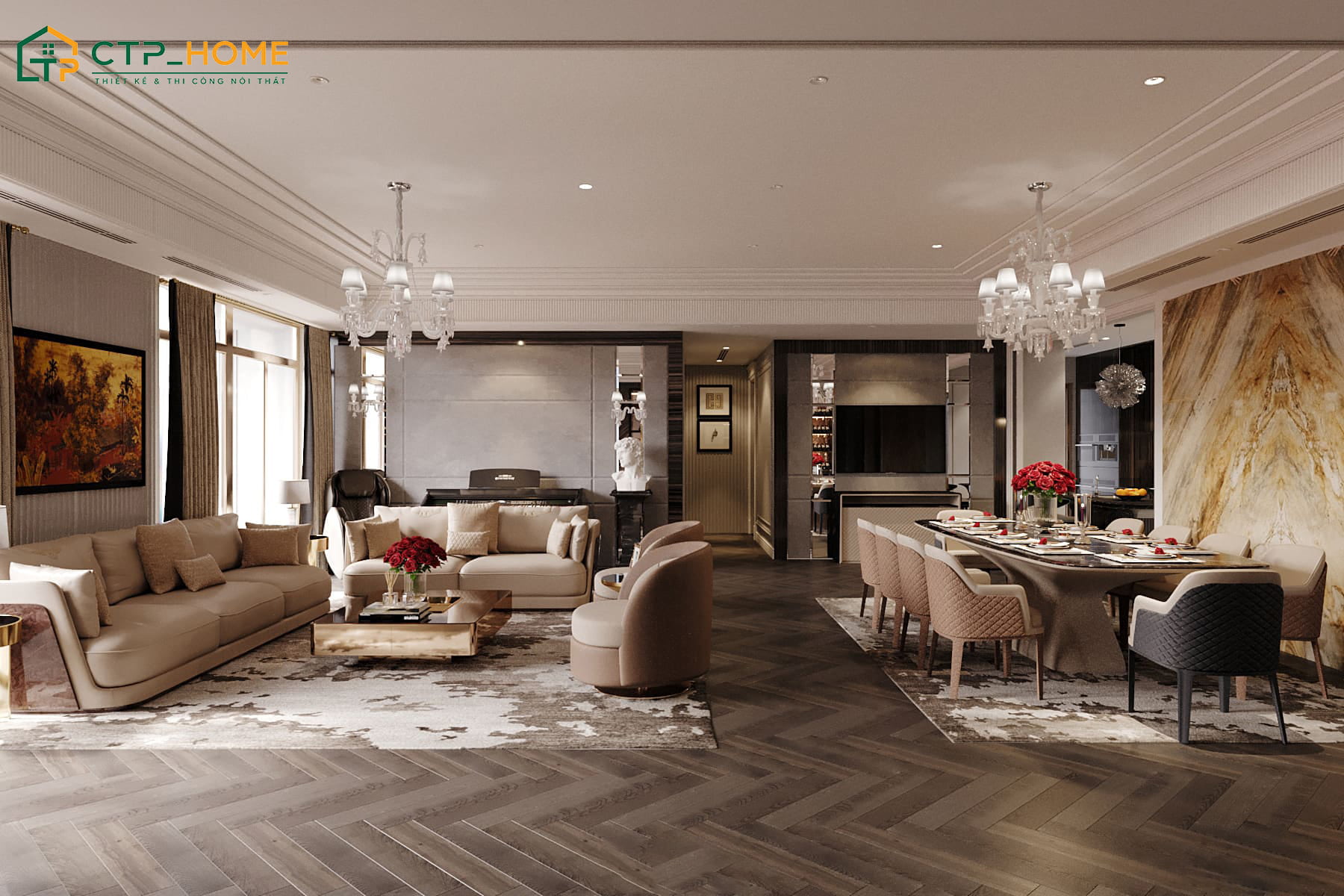 Các chất liệu nội thất cao cấp được sử dụng để tạo nên không gian sinh hoạt chung tiện nghi