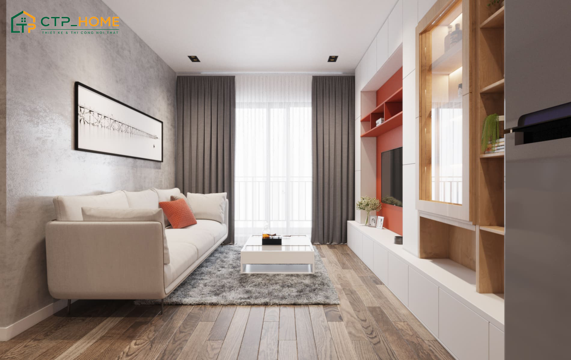 Mẫu phòng khách chung cư tối giản diện tích 17m2 thuộc dạng rất nhỏ nên cần bố trí không gian hợp lý