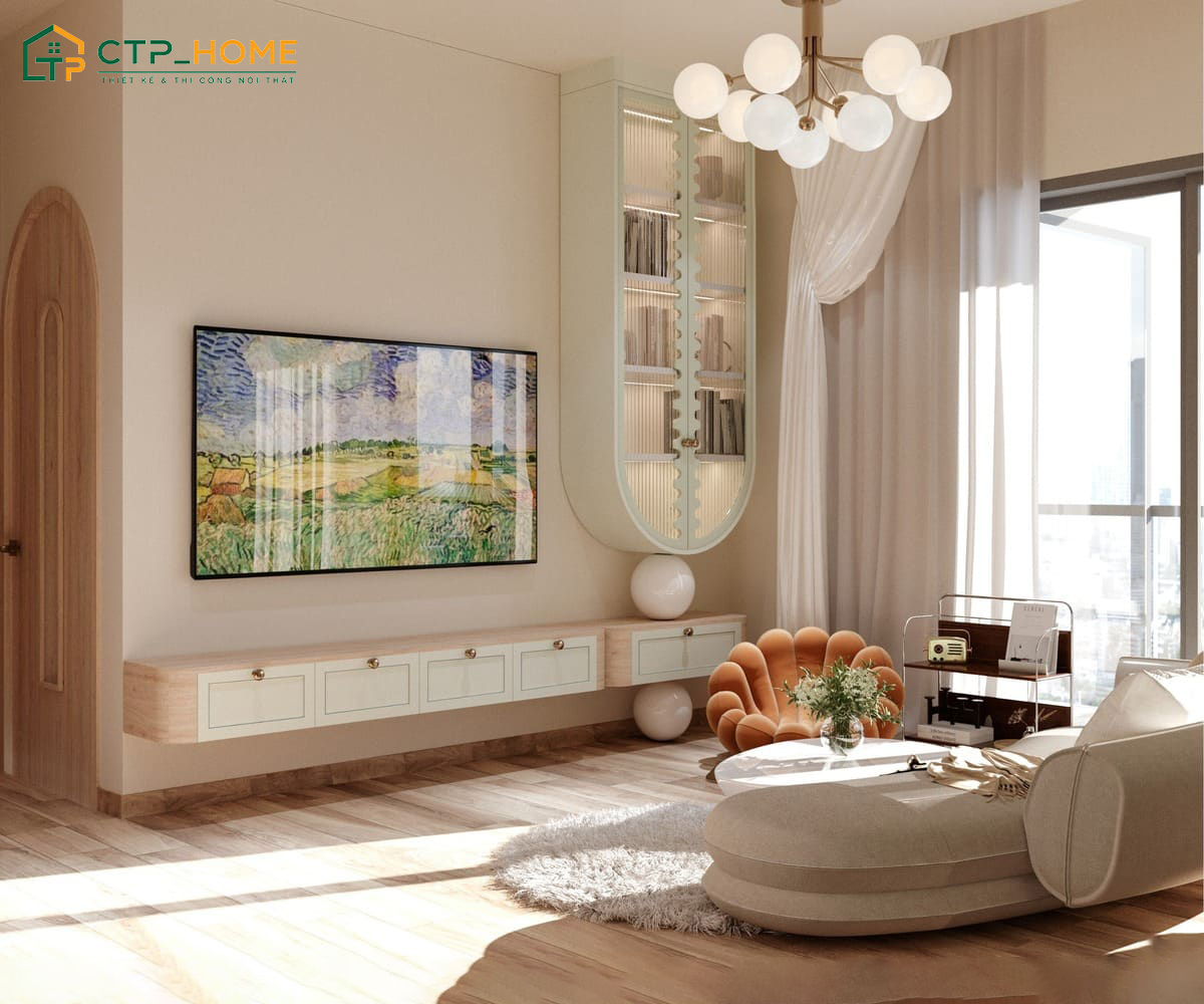 Trang trí phòng khách bằng tranh treo tường và đèn trần hiện đại tạo sức hút thẩm mỹ