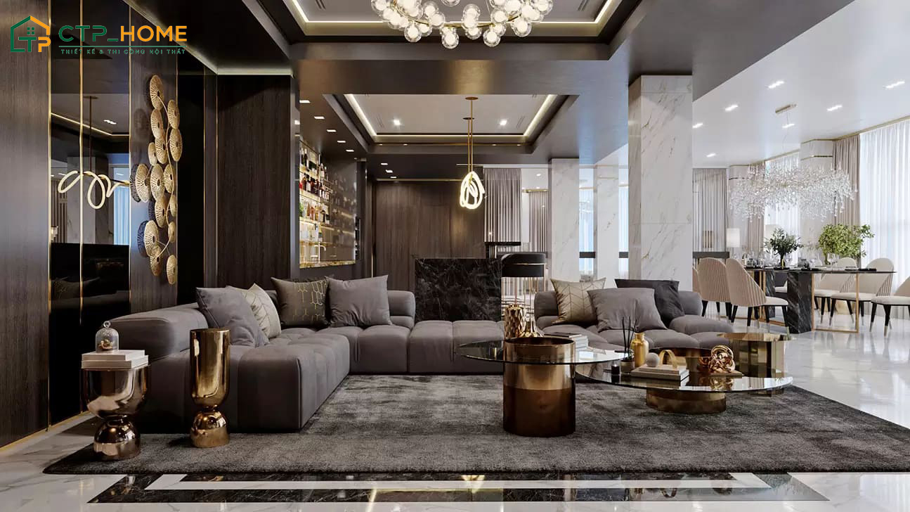 Mẫu trang trí phòng khách chung cư 55m2 thu hút với vẻ đẹp thượng lưu