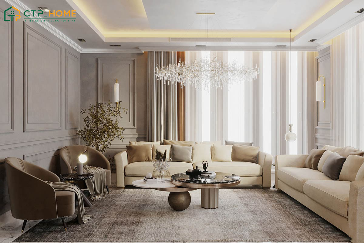 Mẫu phòng khách 65m2 có thể bố trí thêm nhiều tiện ích khác