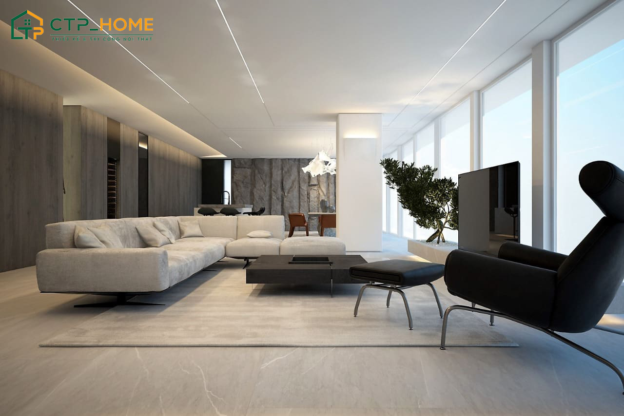 Mẫu thiết kế phòng khách căn hộ 70m2 cao cấp có thiết kế hiện đại, đảm bảo sự tiện nghi