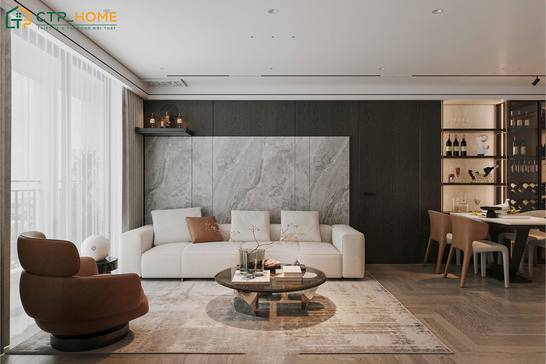 Mẫu dự án thiết kế phòng khách chung cư 35m2 phong cách hiện đại