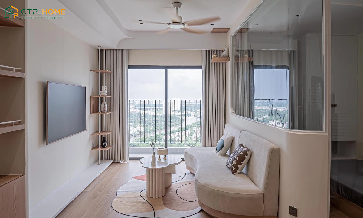 Xu hướng thiết kế nội thất phòng khách chung cư tối giản có vách ngăn đang được nhiều gia chủ yêu thích