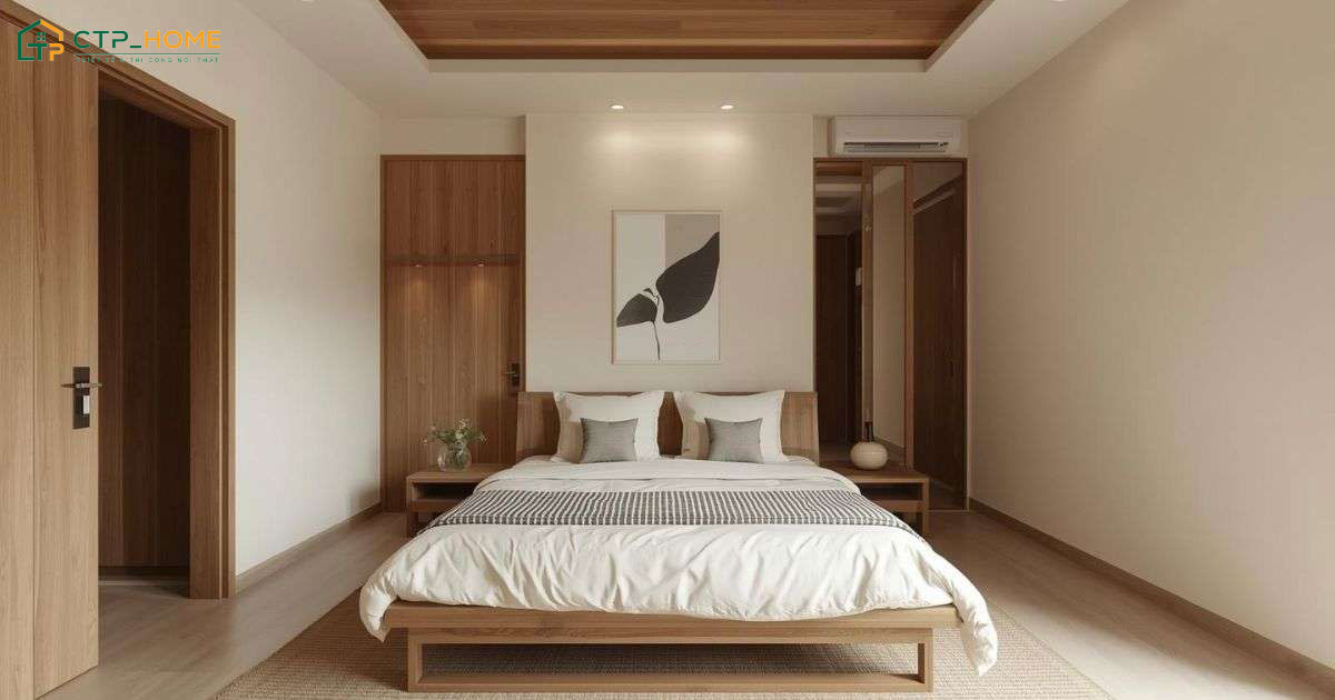 Mẫu thiết kế phòng ngủ master chung cư phong cách hiện đại có phòng thay đồ riêng