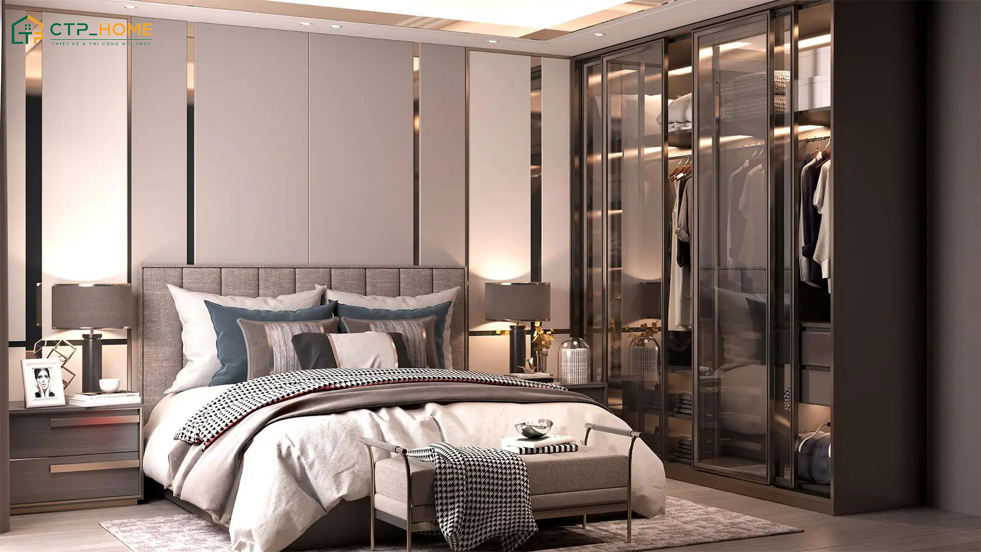 Mẫu decor phòng ngủ chung cư lớn phong cách hiện đại, sang trọng