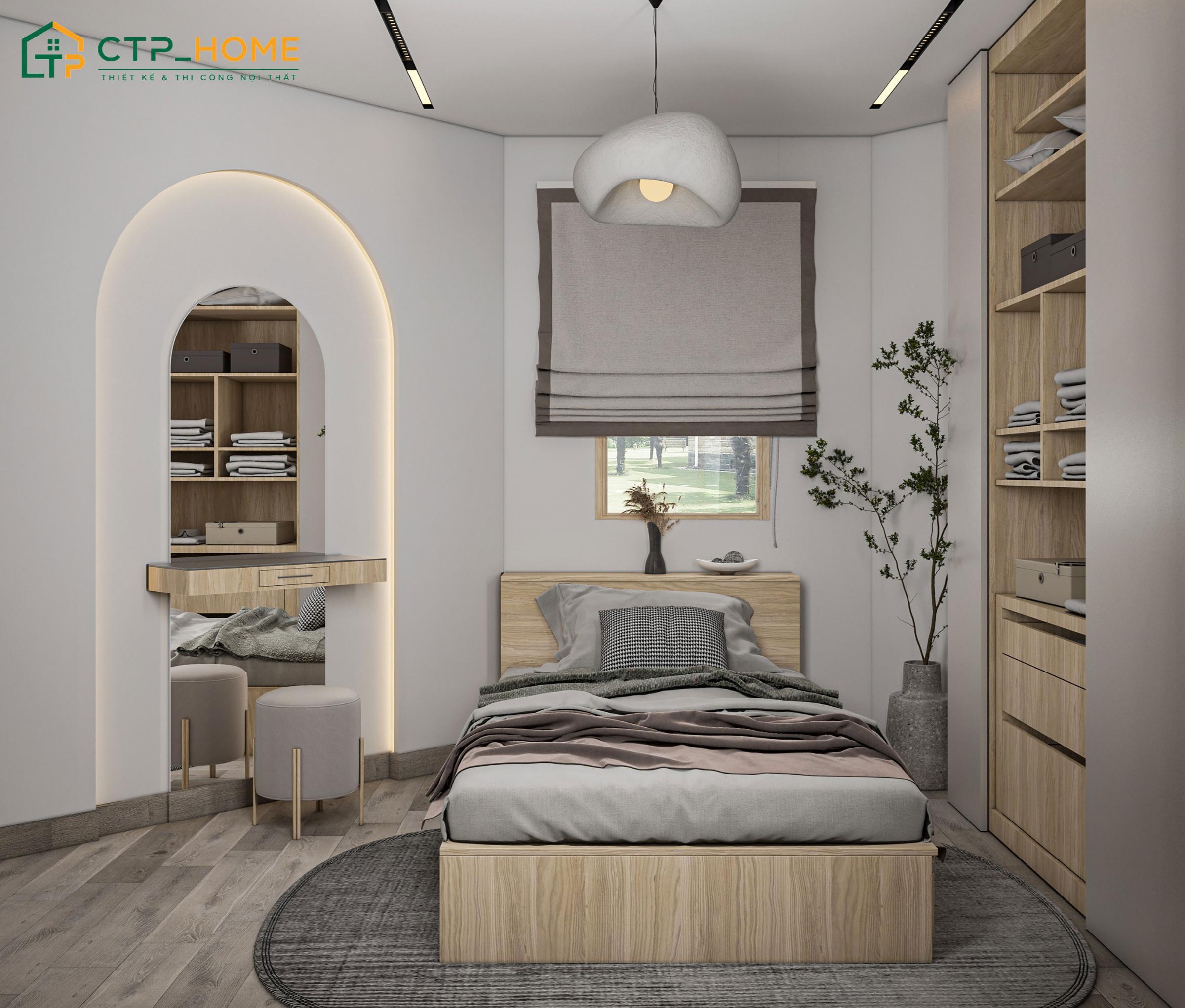 Mẫu decor phòng ngủ chung cư nhỏ phong cách tối giản với gam màu trung tính