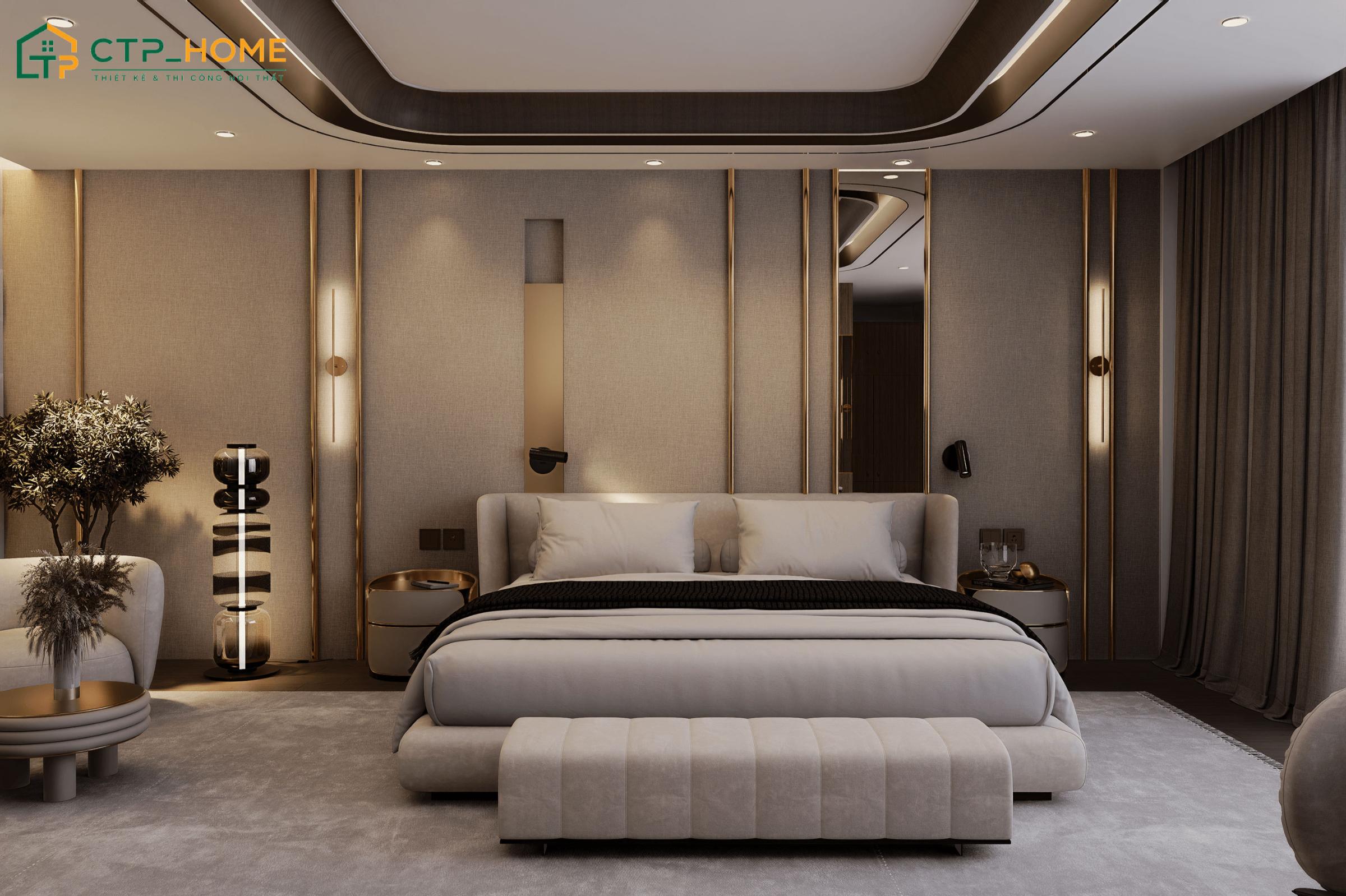 Mẫu thiết kế nội thất phòng ngủ chung cư sang trọng sử dụng ánh sáng và vật liệu cao cấp