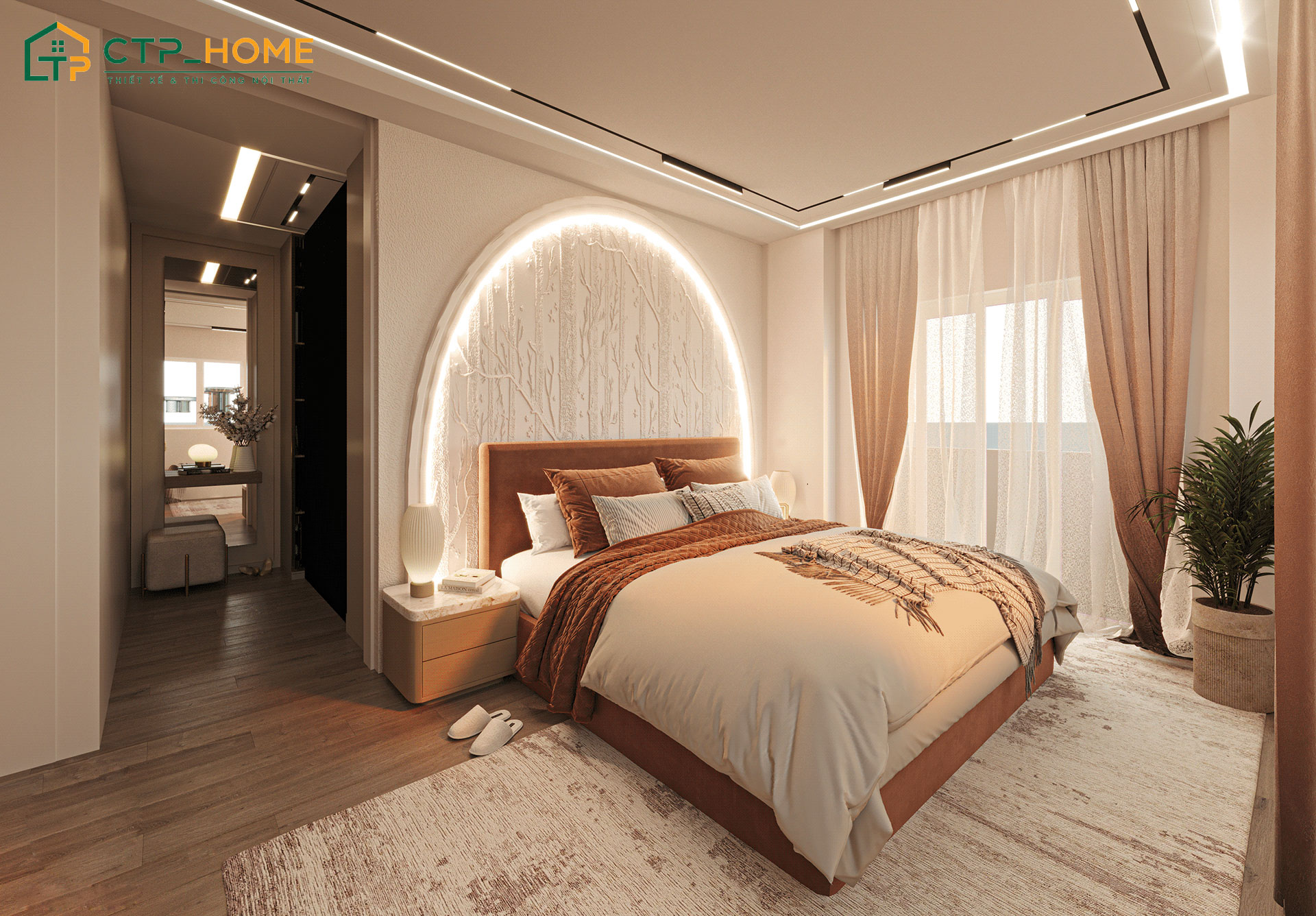Mẫu thiết kế phòng ngủ chung cư có phòng tắm riêng giúp việc sinh hoạt diễn ra thuận tiện hơn
