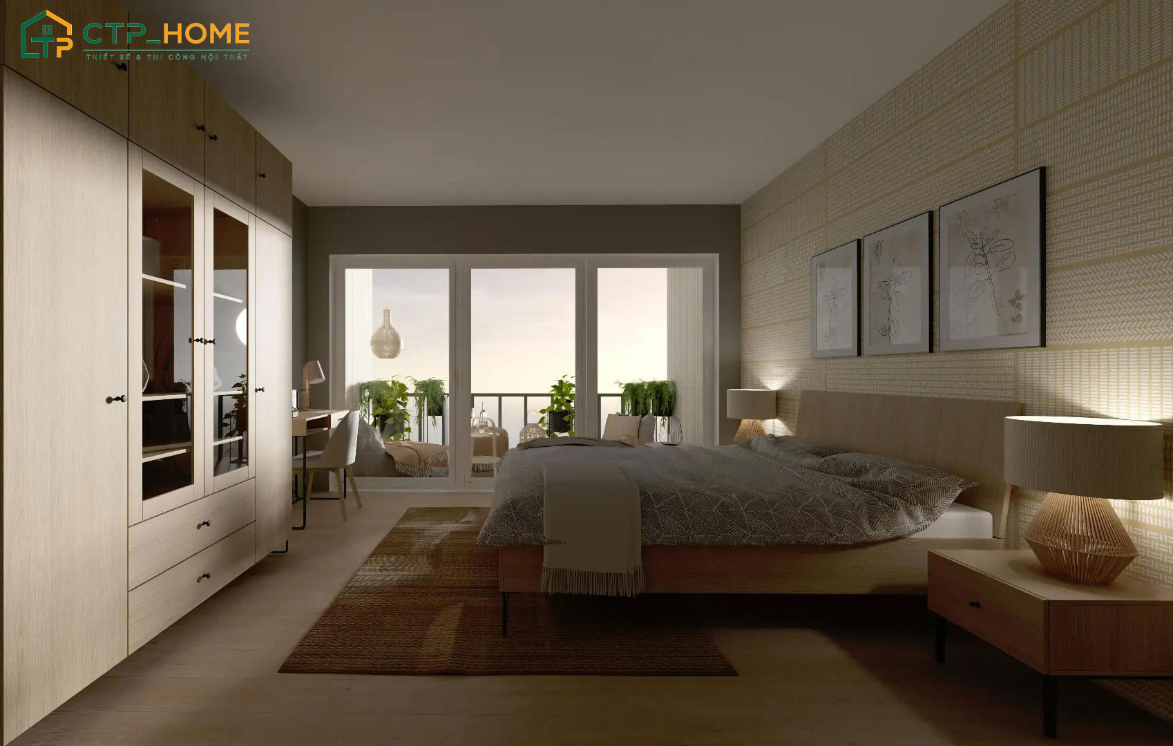 Mẫu decor phòng ngủ chung cư có ban công nhỏ gọn được bố trí góc thư giãn cực chill