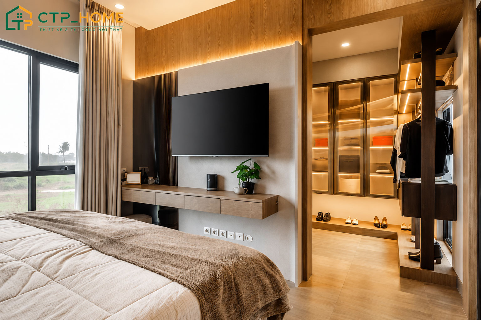 Mẫu phòng ngủ căn hộ chung cư có phòng thay đồ giúp không gian luôn gọn gàng và không bị rối mắt
