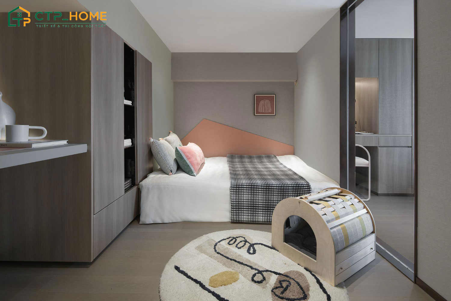 Mẫu phòng ngủ căn hộ 15m2 cho con nhỏ có thêm khu vực học tập mà tổng thể vẫn rất gọn