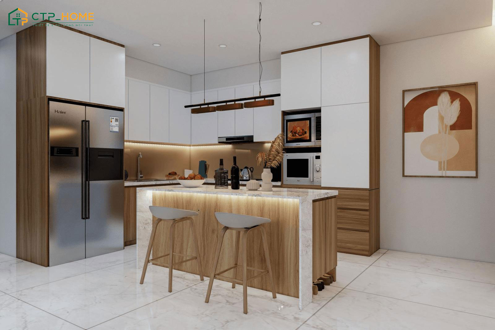 Mẫu thiết kế phòng bếp chung cư diện tích nhỏ sẽ chỉ tập trung vào các công năng cơ bản