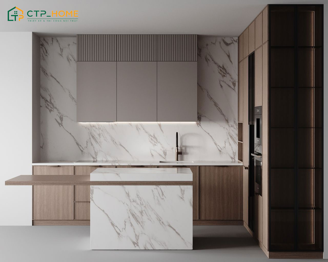 Mẫu thiết kế bếp chung cư nhỏ gọn giúp tăng diện tích sử dụng