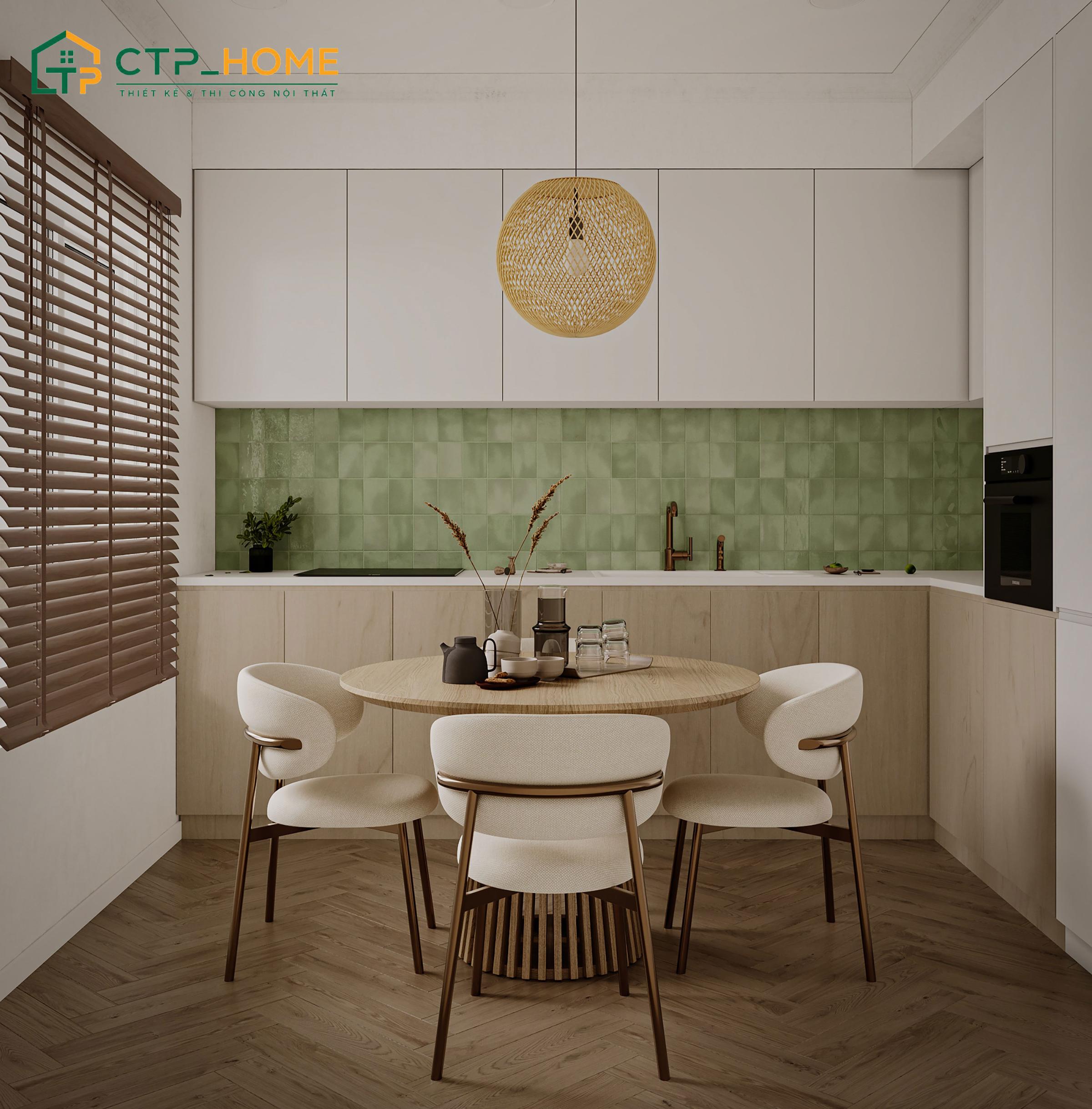 Mẫu thiết kế bếp cho chung cư phong cách Bắc Âu tối ưu diện tích với bộ phụ kiện tủ thông minh