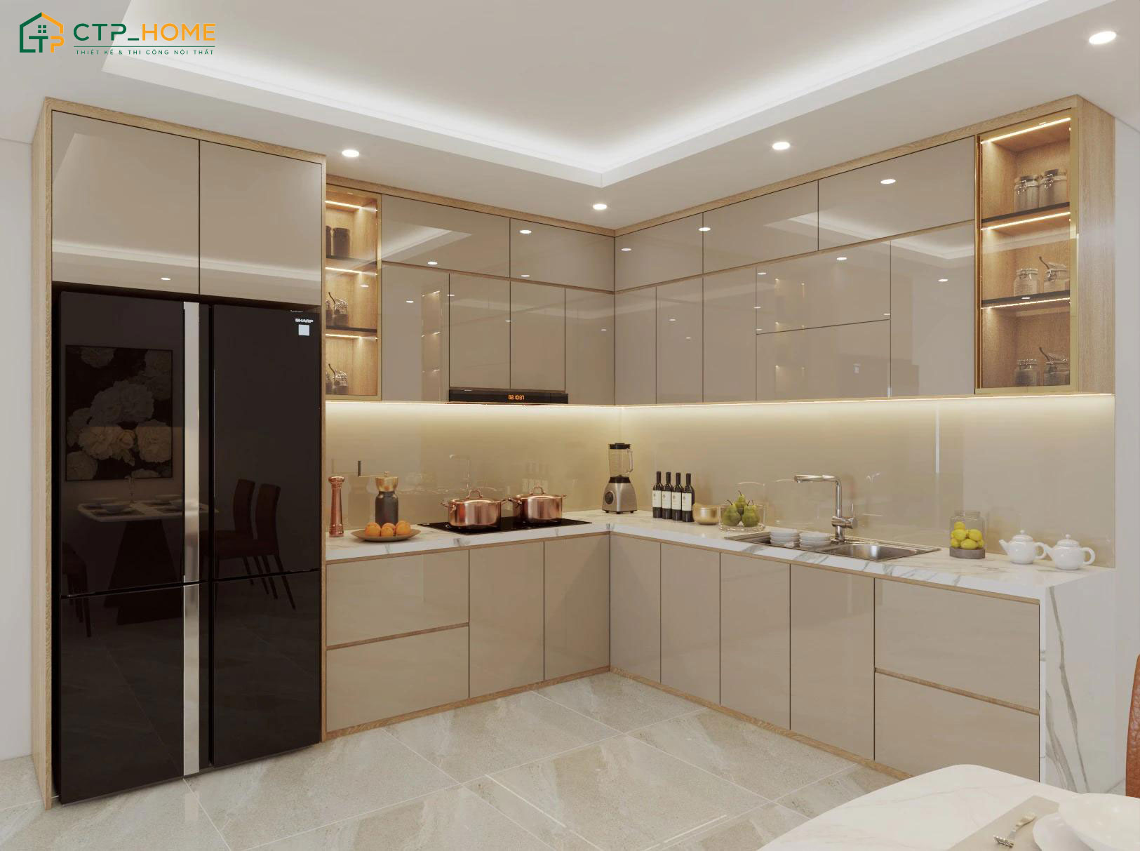 Mẫu thiết kế bếp chung cư phủ Acrylic bền bỉ và có thẩm mỹ cao