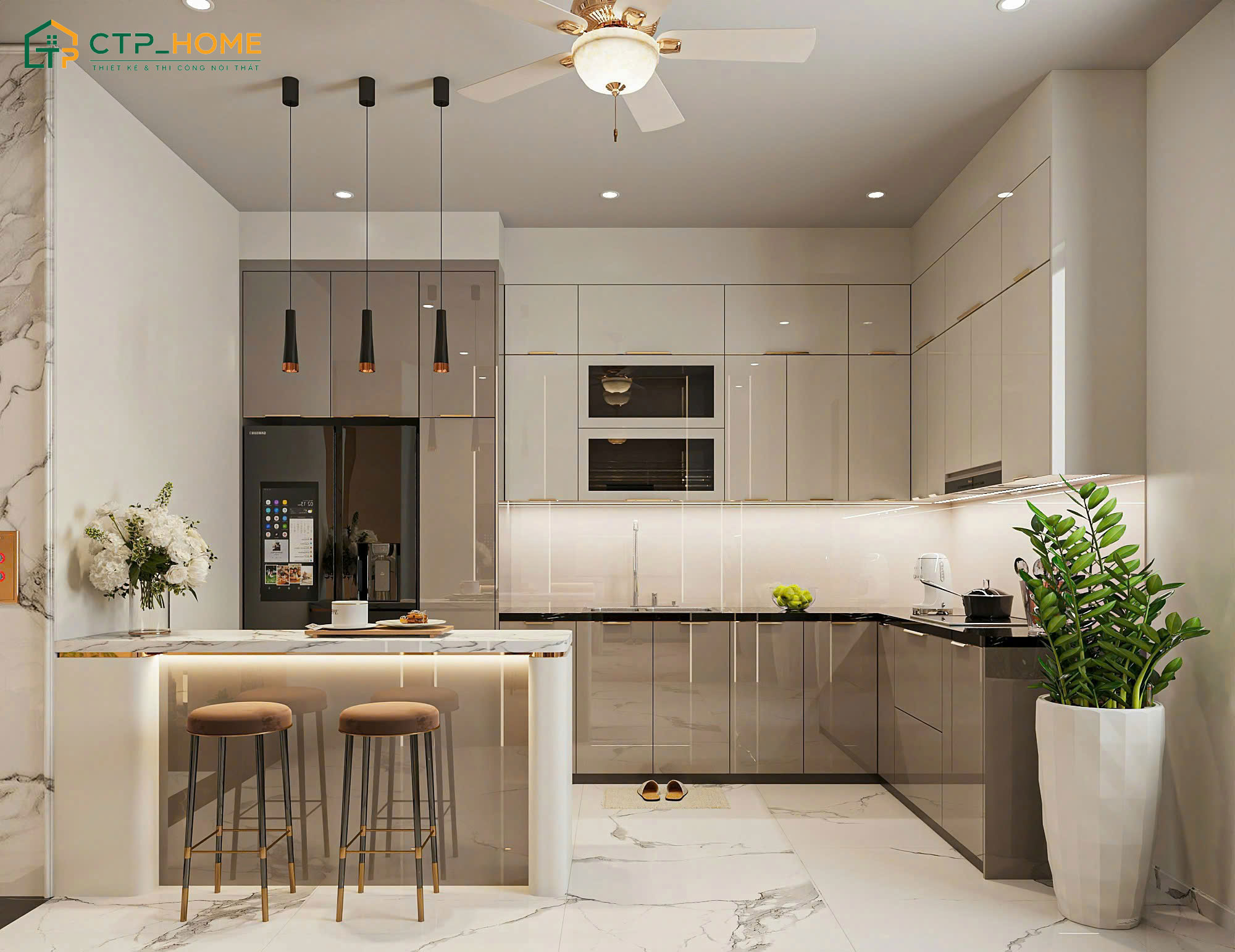 Thiết kế bếp chung cư tận dụng ánh sáng tự nhiên sẽ giúp không gian trở nên thoáng đãng hơn