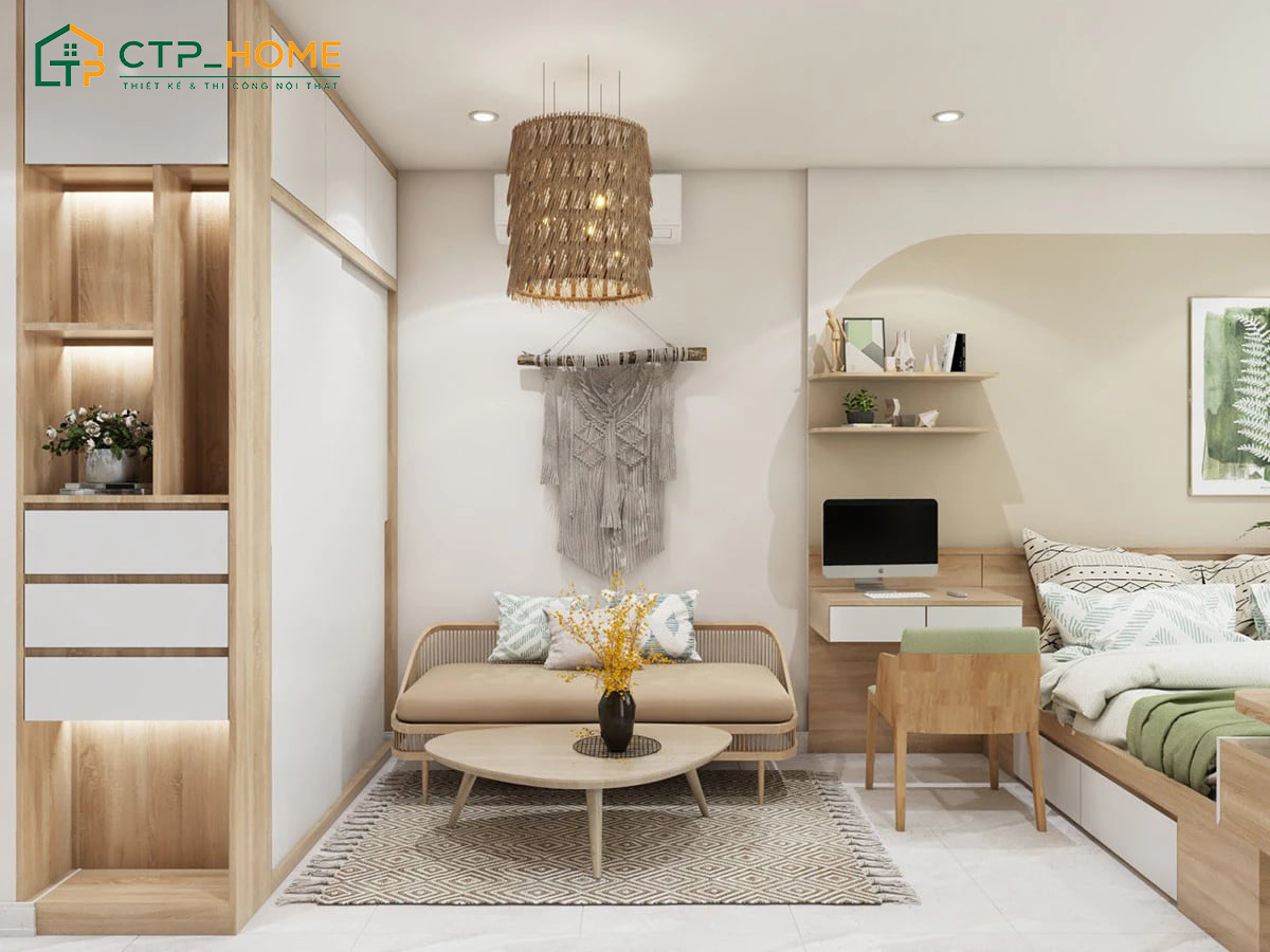 Mẫu thiết kế căn hộ Studio phong cách Bắc Âu mang đến cảm giác ấm áp và gần gũi với thiên nhiên