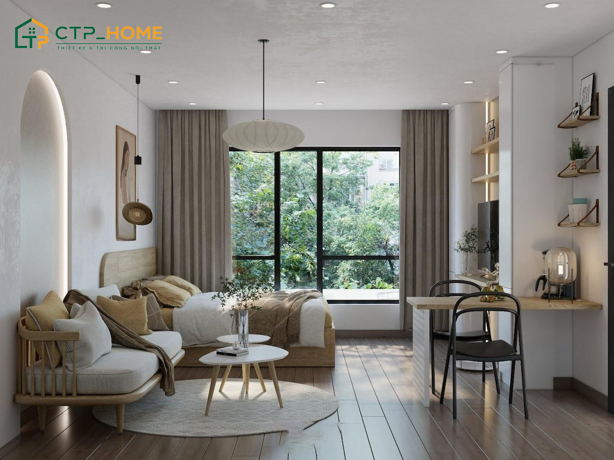 Nội thất căn Studio phong cách Bắc Âu sẽ được làm từ những chất liệu gần gũi với thiên nhiên