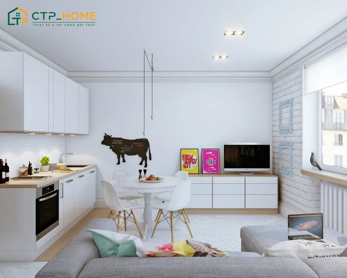 Mẫu thiết kế nội thất căn hộ Studio nhỏ sẽ sử dụng các tone màu sáng làm chủ đạo