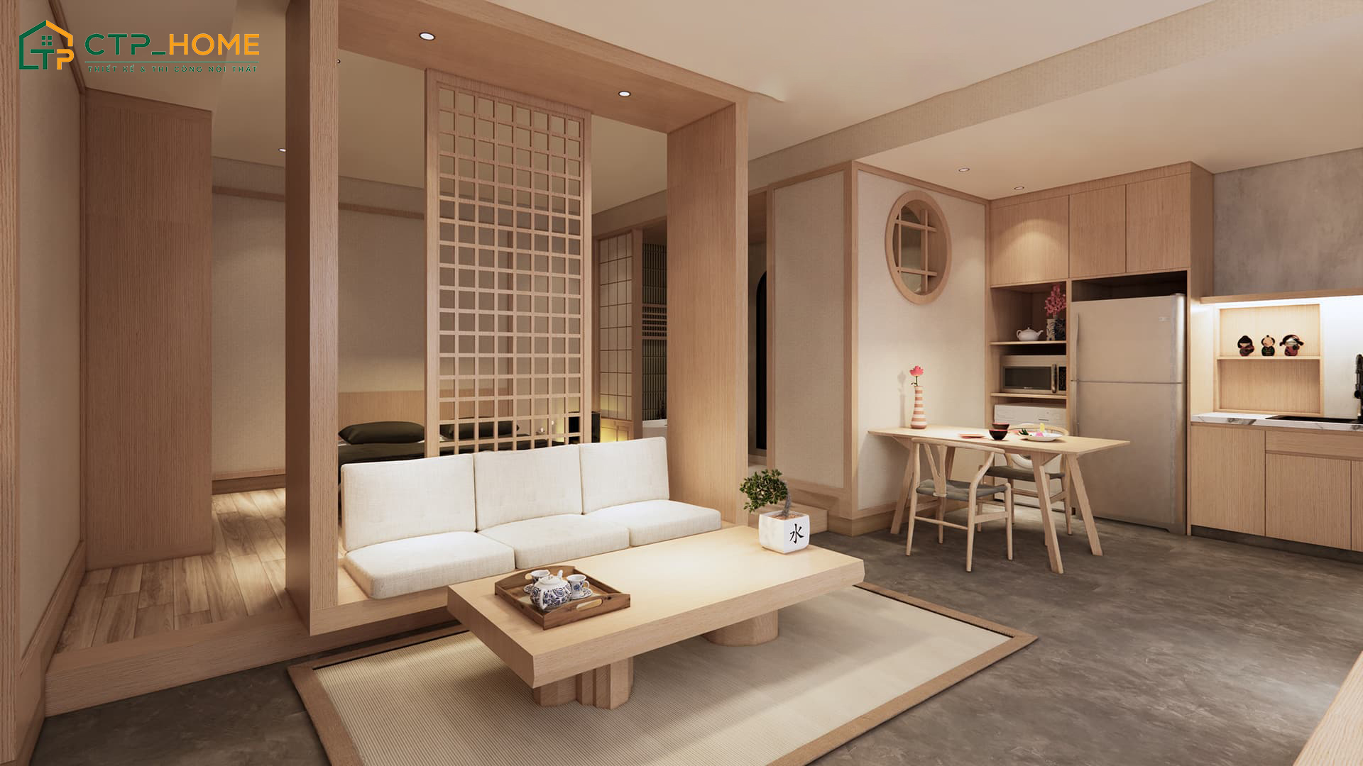 Khu vực phòng khách giúp tạo điểm nhấn với bộ sofa và bàn trà nhỏ gọn