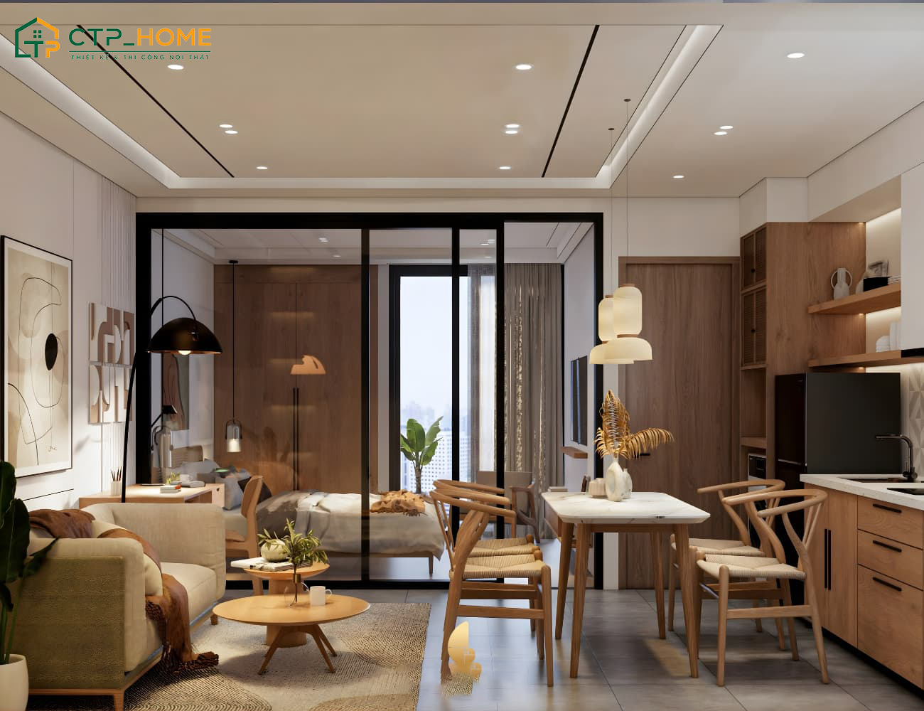 Mẫu căn hộ Studio 40m2 thể thiết kế tương tự như căn hộ 1 phòng ngủ nhỏ gọn, tiện nghi