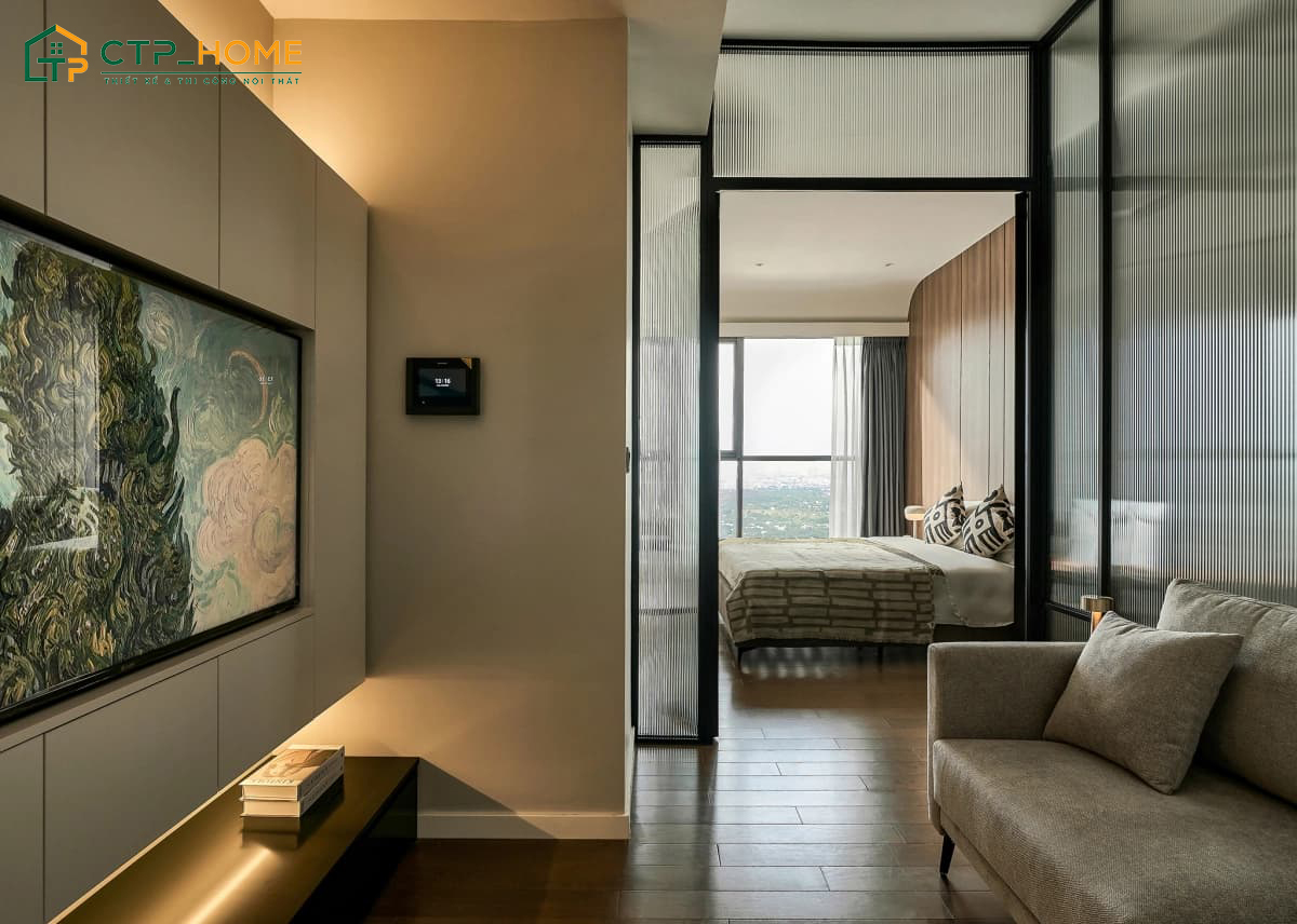 Mẫu thiết kế nội thất căn hộ Studio 45m2 với không gian phòng ngủ được tách biệt hoàn toàn