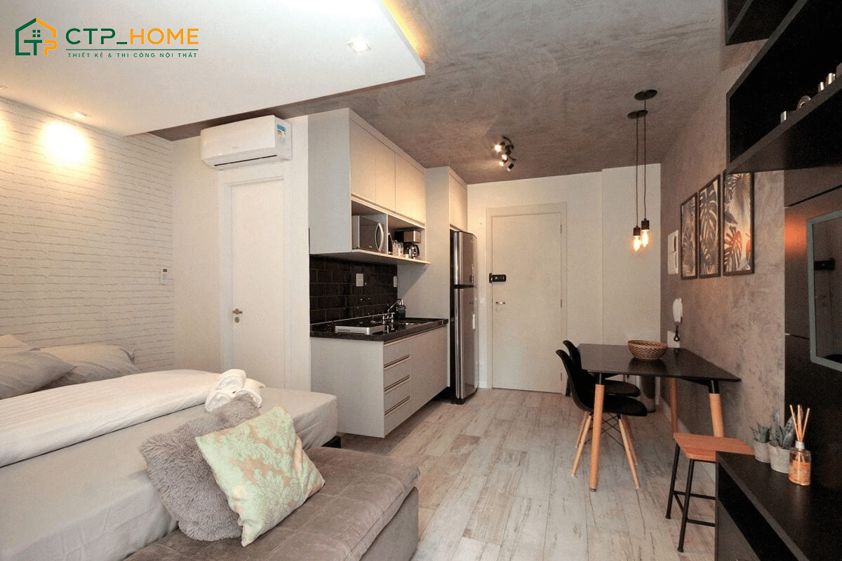 Mẫu thiết kế căn hộ Studio phong cách tối giản sẽ hạn chế các chi tiết trang trí dư thừa