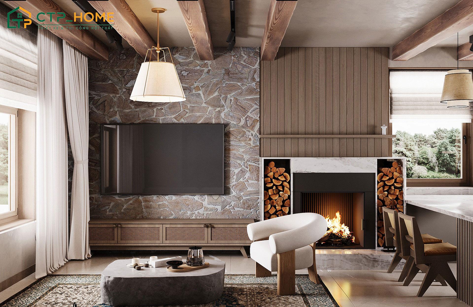 Nội thất phong cách rustic sử dụng vật liệu thô mộc và cực kỳ gần gũi