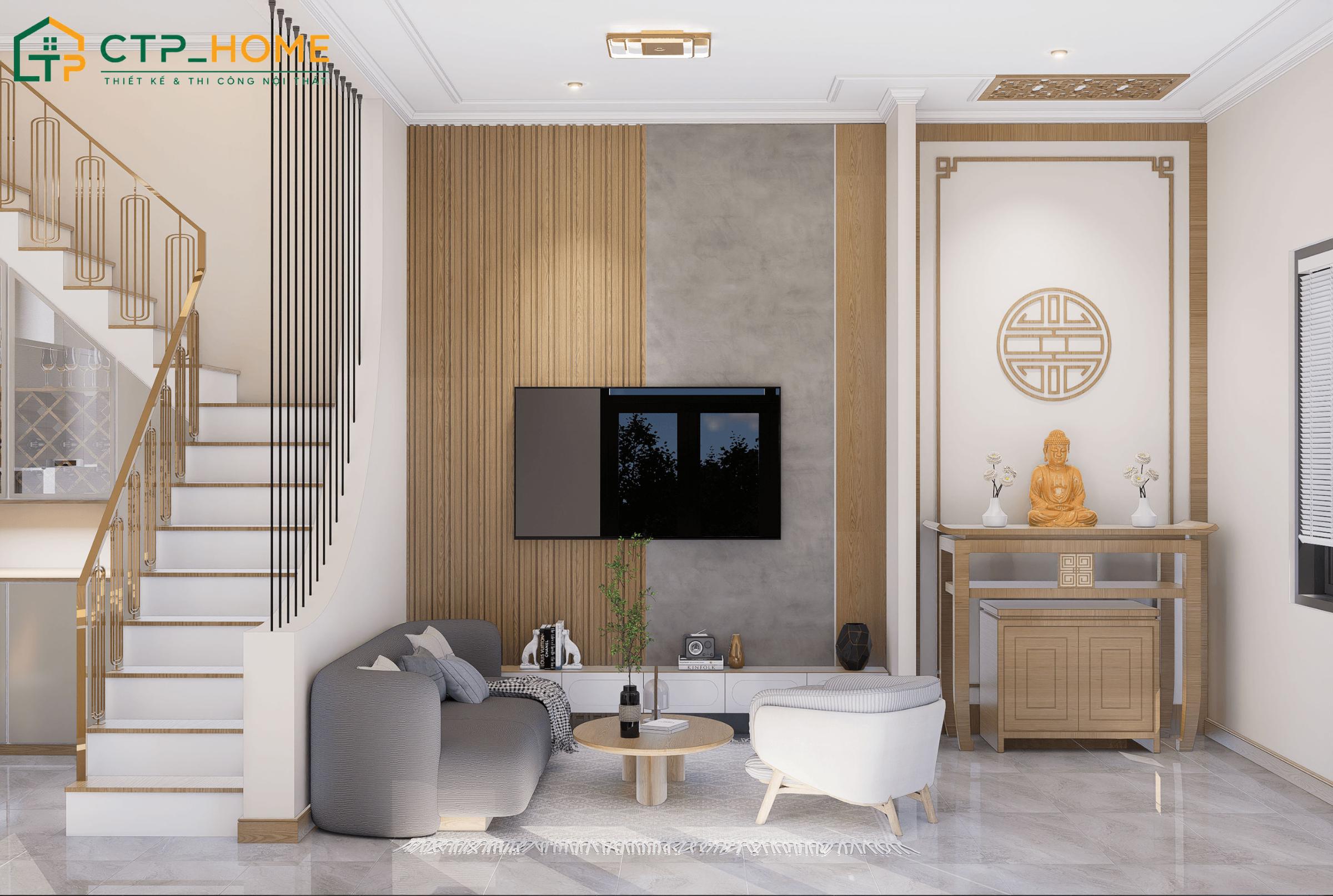 Bản thiết kế nội thất phòng khách cho nhà phố hiện đại và đầy đủ tiện nghi
