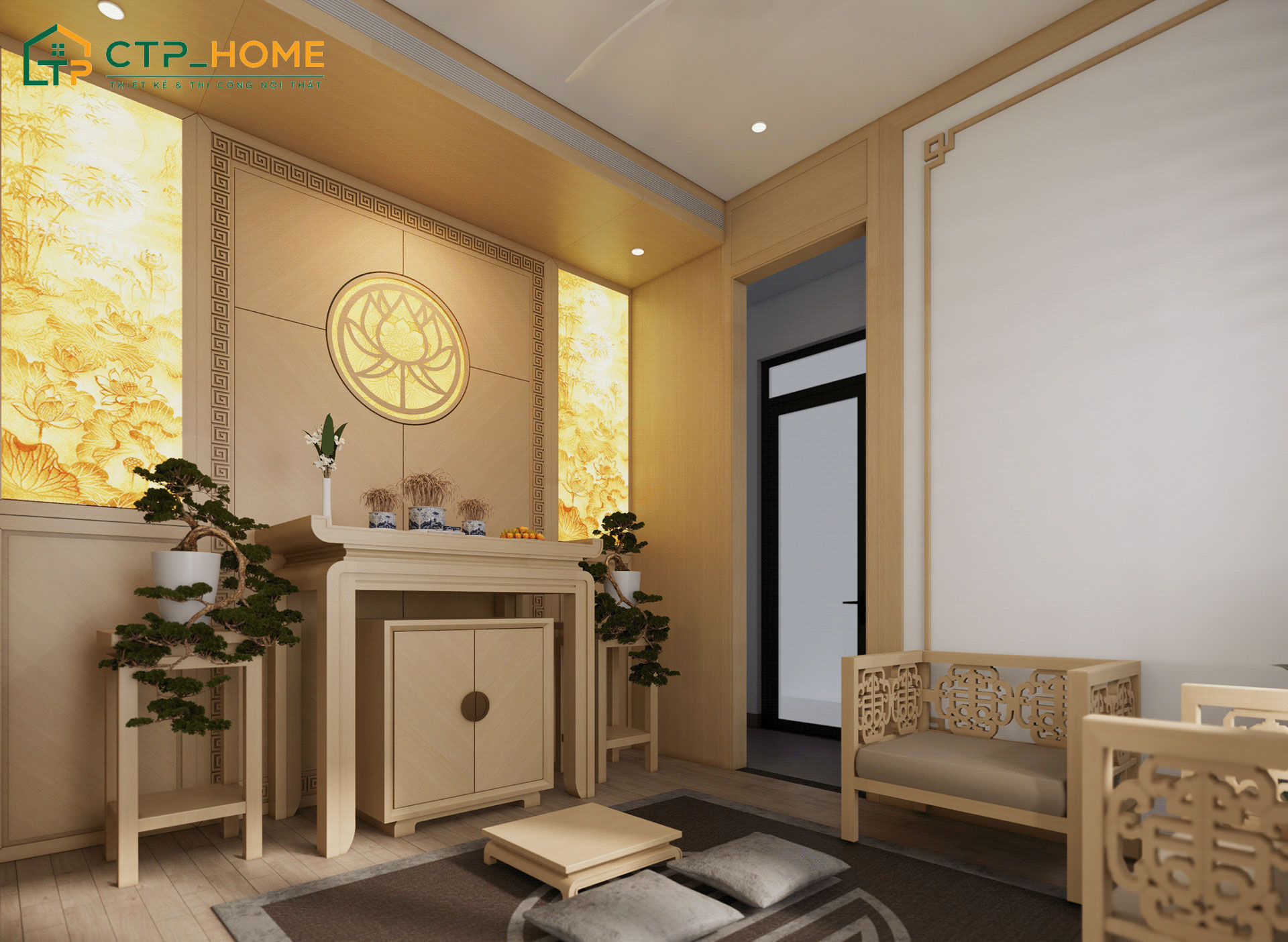 Mẫu thiết kế nội thất phòng thờ có cách âm tốt đảm bảo sự yên tĩnh