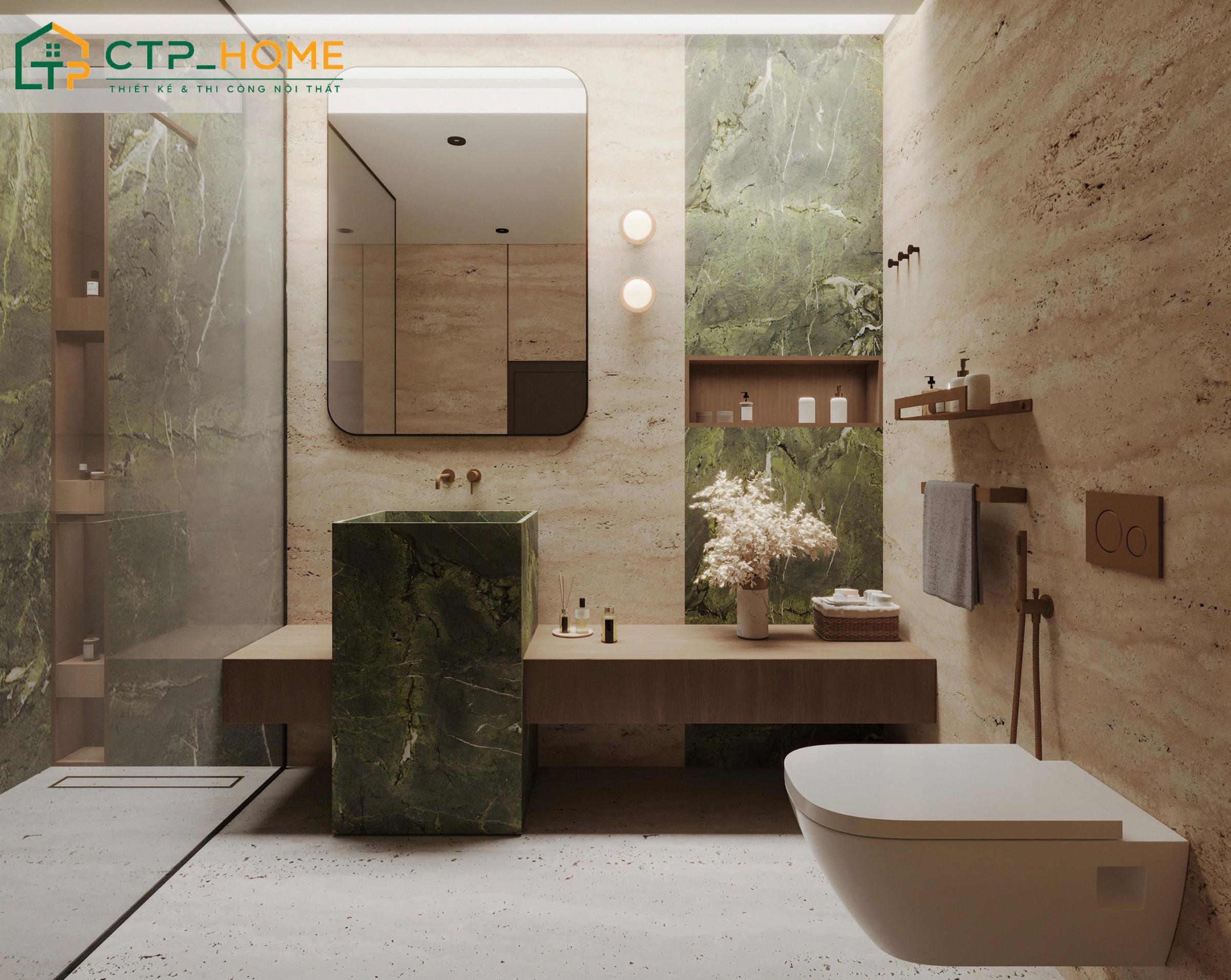 Mẫu thiết kế nội thất phòng tắm tối giản nhưng vẫn rất hiện đại với tone màu trung tính