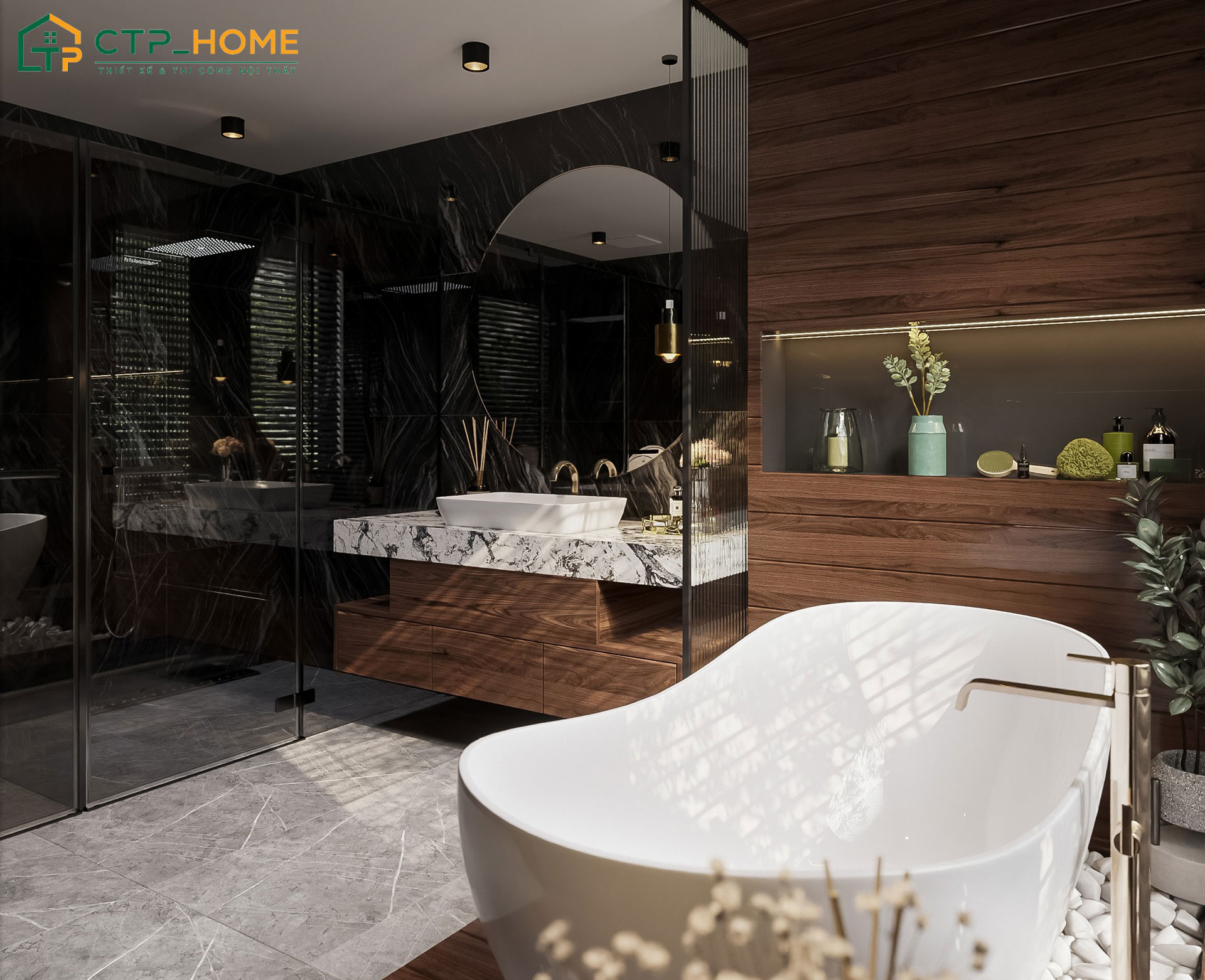 Mẫu nội thất phòng tắm Luxury tiện nghi sử dụng gỗ công nghiệp cao cấp