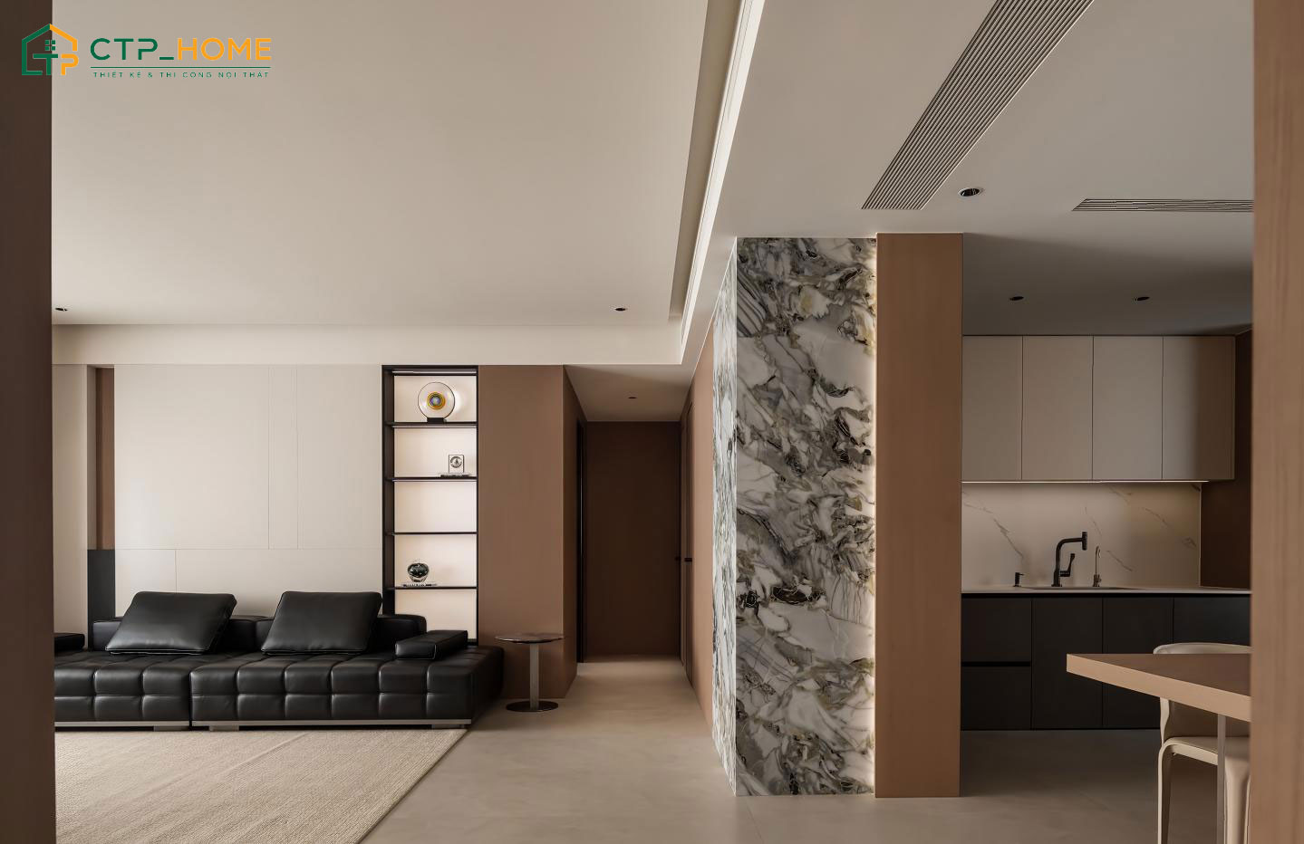 Không gian sử dụng hệ tủ âm tường cao cấp giúp căn nhà trở nên gọn gàng và hiện đại hơn