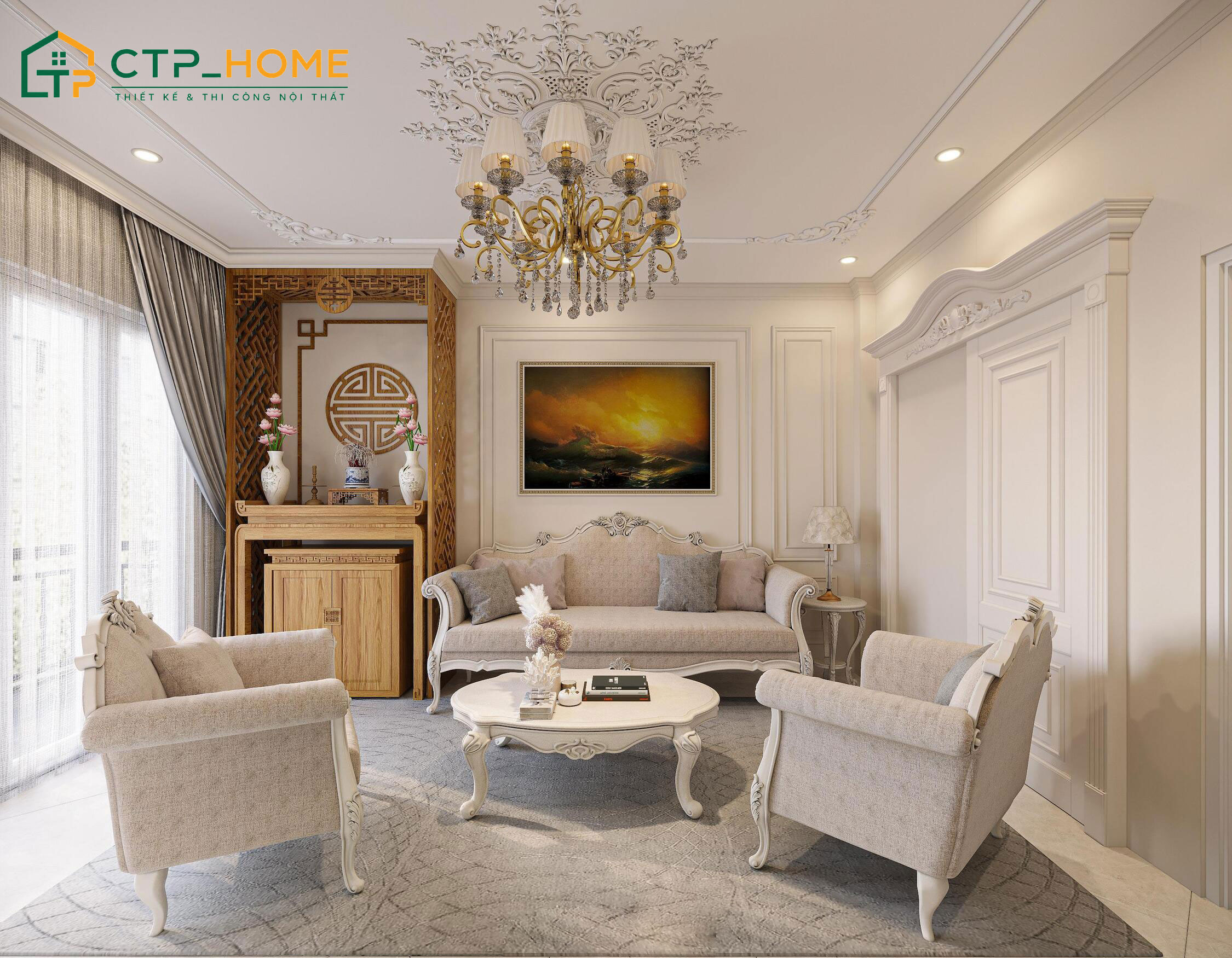 Phong cách thiết kế nội thất tân cổ điển gây ấn tượng mạnh với các đường nét trang trí tinh tế