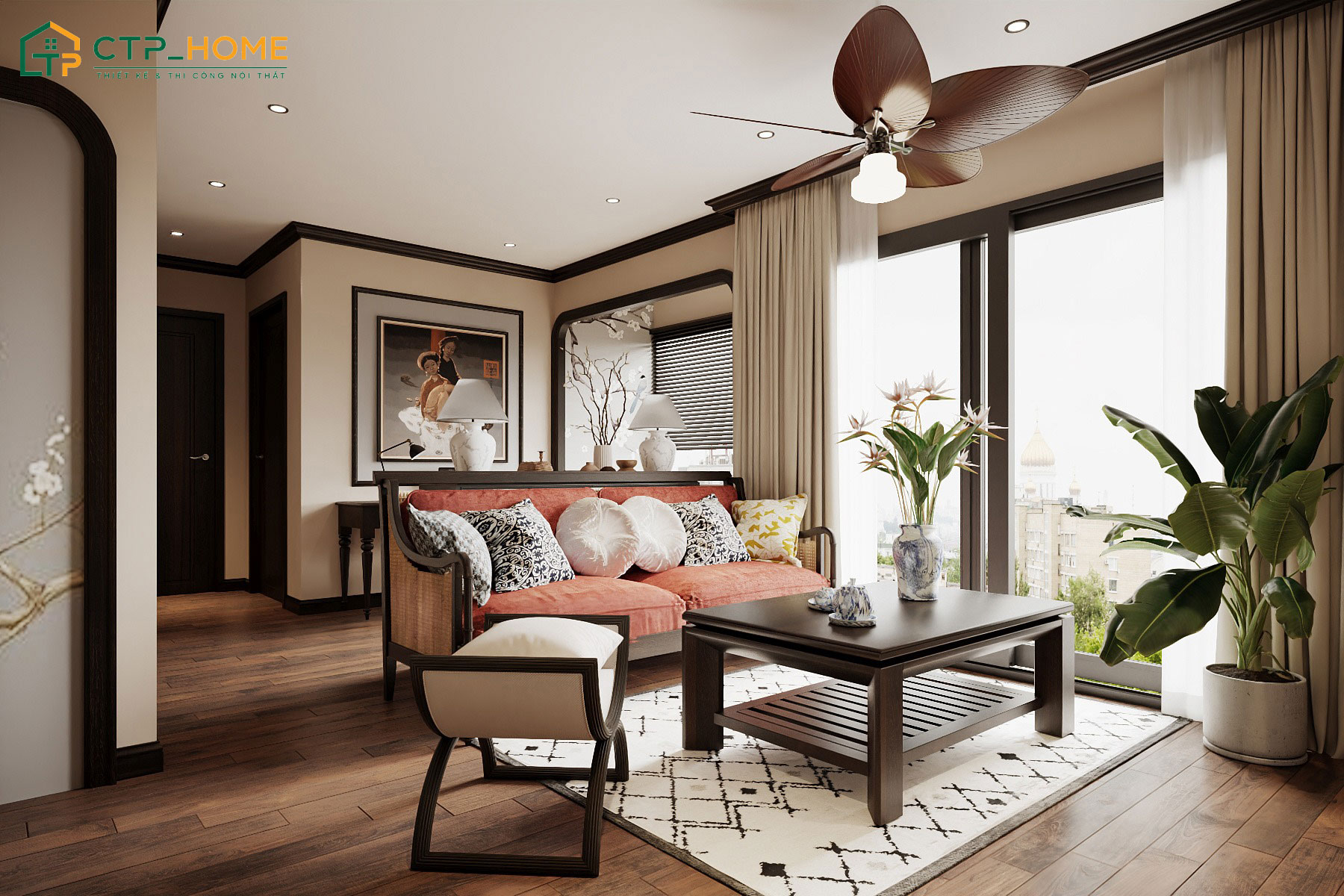 Mẫu thiết kế nội thất chung cư 2 ngủ phong cách Indochine gợi nhớ vẻ đẹp của thập niên trước
