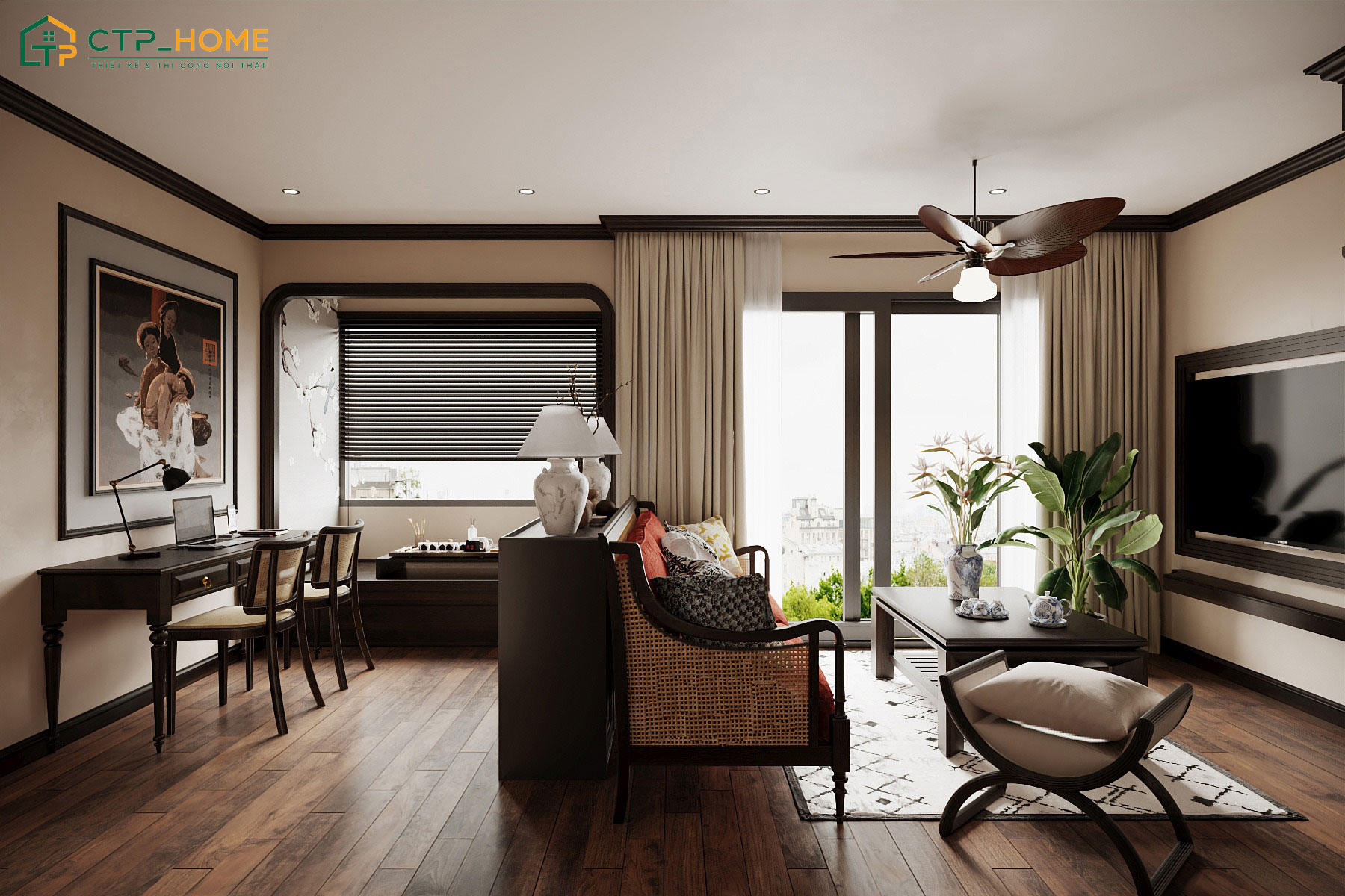 Phong cách Indochine sẽ kết hợp khéo léo các tông màu nhiệt đới để tái hiện vẻ đẹp hoài cổ