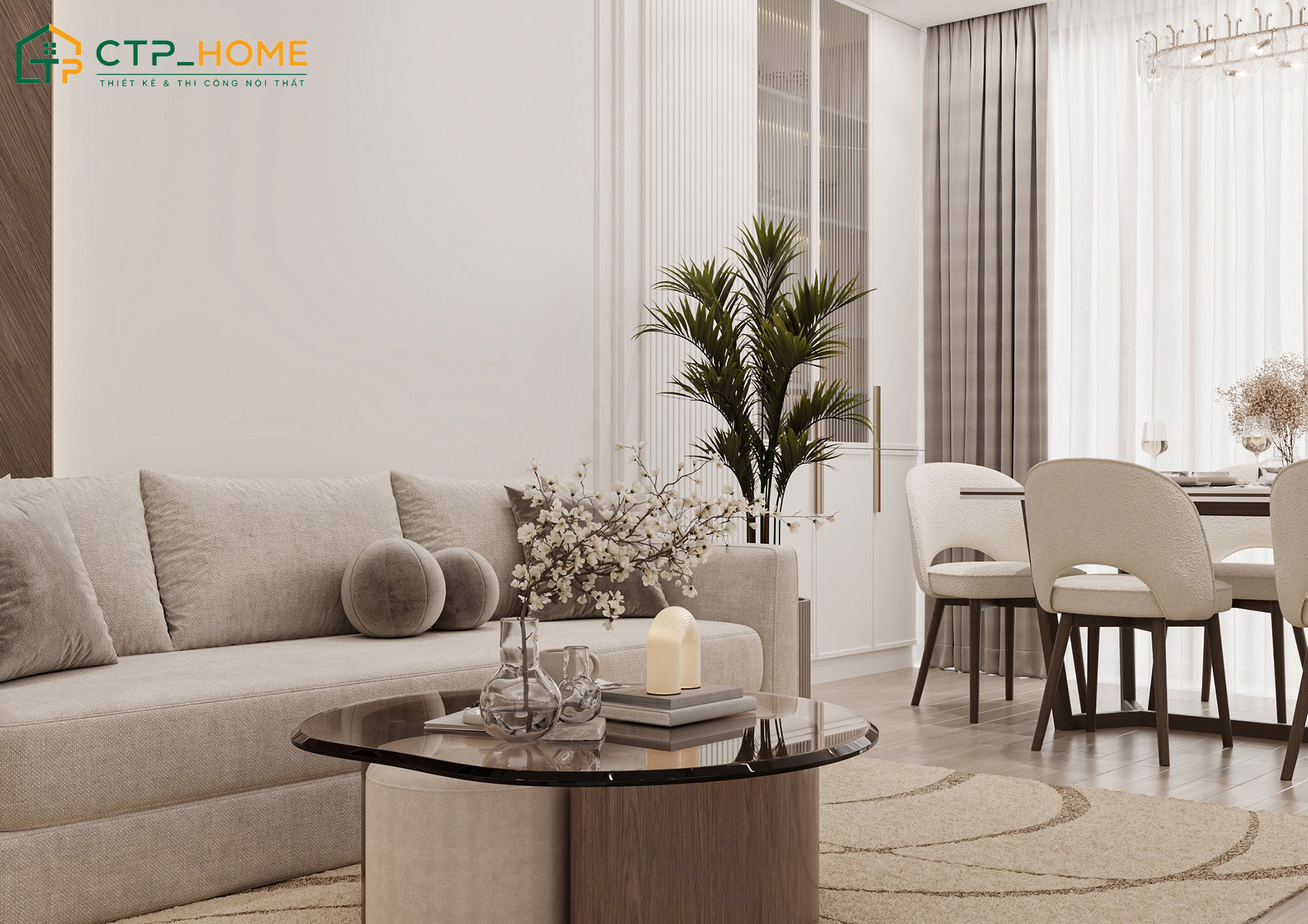 Mẫu thiết kế nội thất căn hộ 2 phòng ngủ tân cổ điển sẽ hướng tới sự đơn giản nhưng vẫn rất quý phái