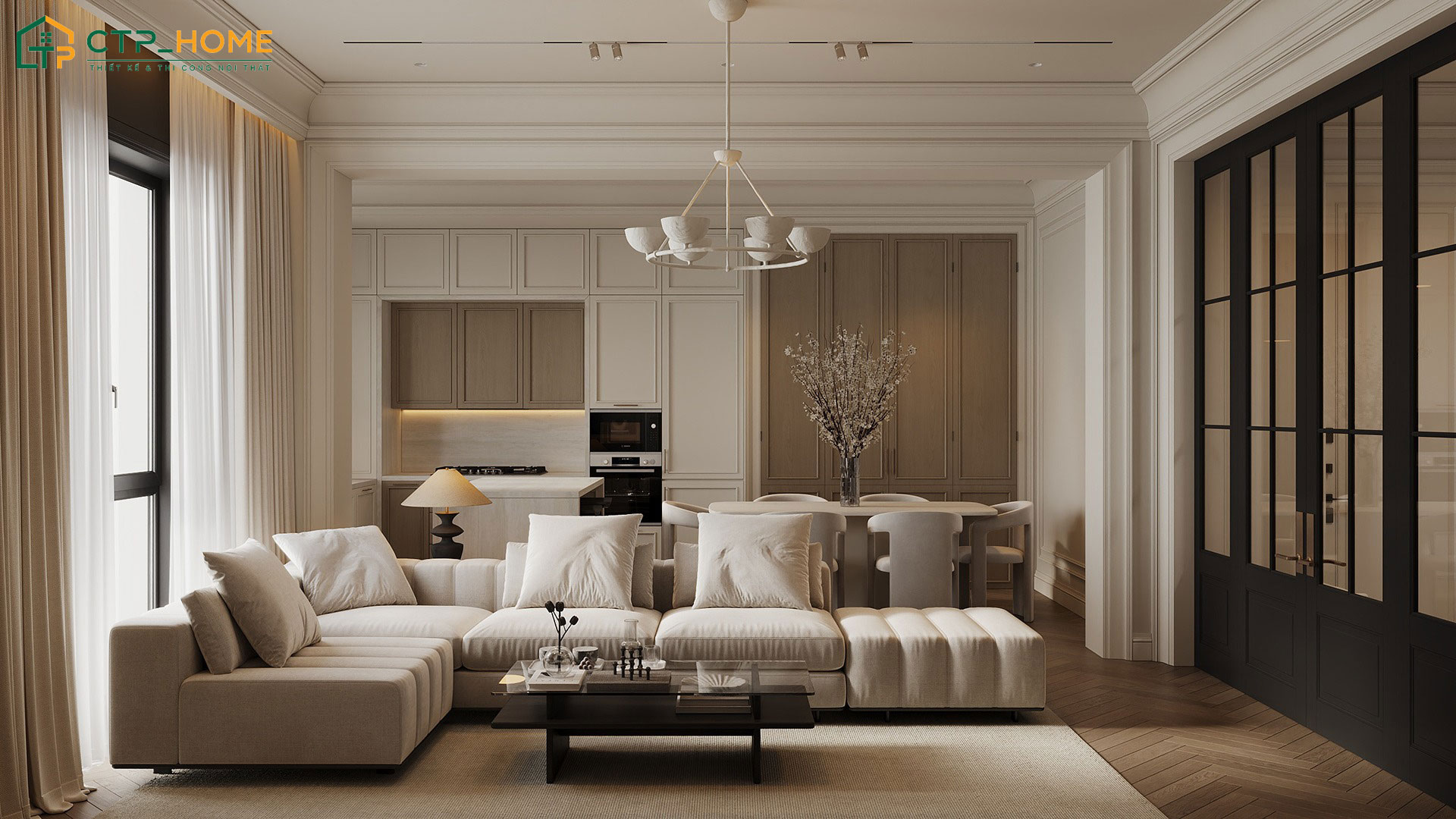 Mẫu nội thất chung cư 2 phòng ngủ 70m2 sang trọng sẽ phù hợp với gia đình có đông thành viên