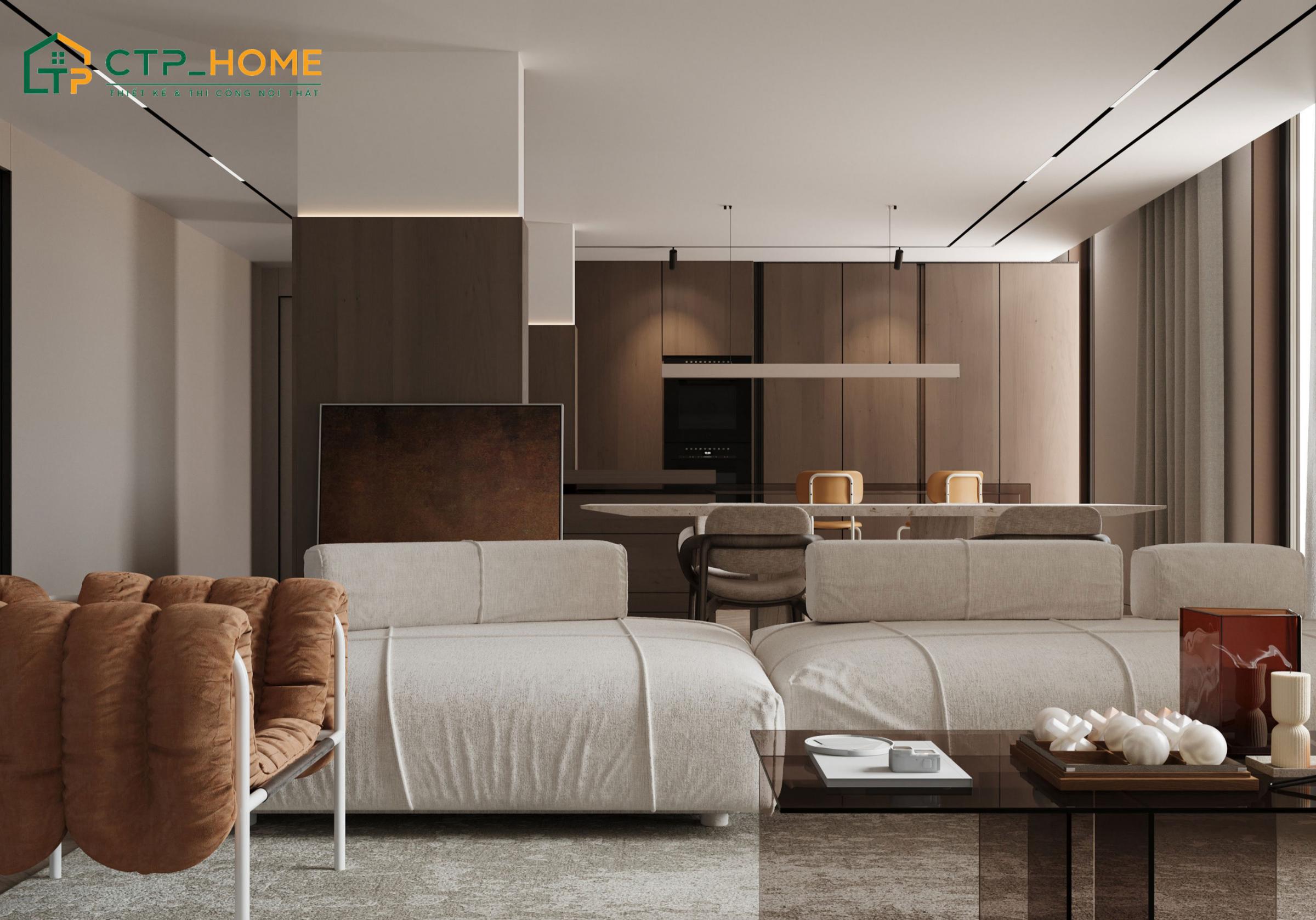Mẫu thiết kế nhà chung cư 2 phòng ngủ với đồ nội thất được chọn lựa kỹ lưỡng để đảm bảo độ bền