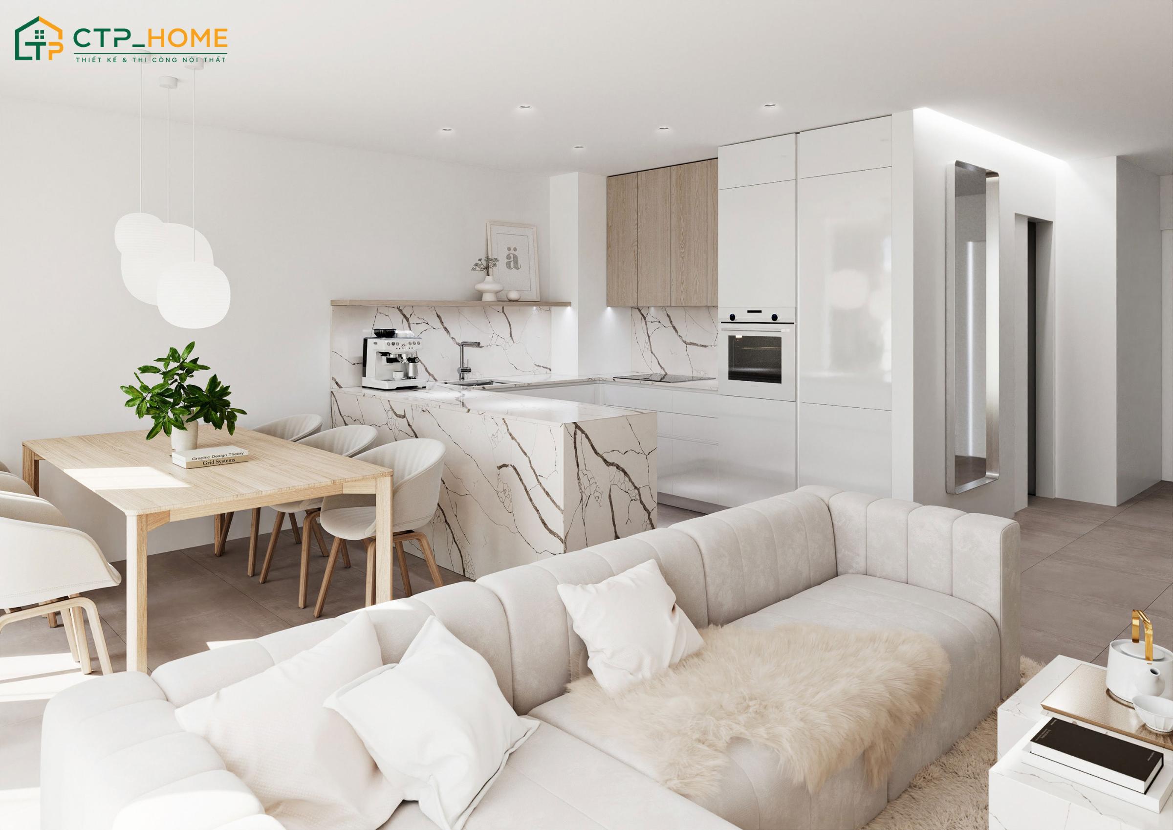 Thiết kế nội thất nhà phố đẹp với tone màu trắng làm chủ đạo để giúp mở rộng không gian