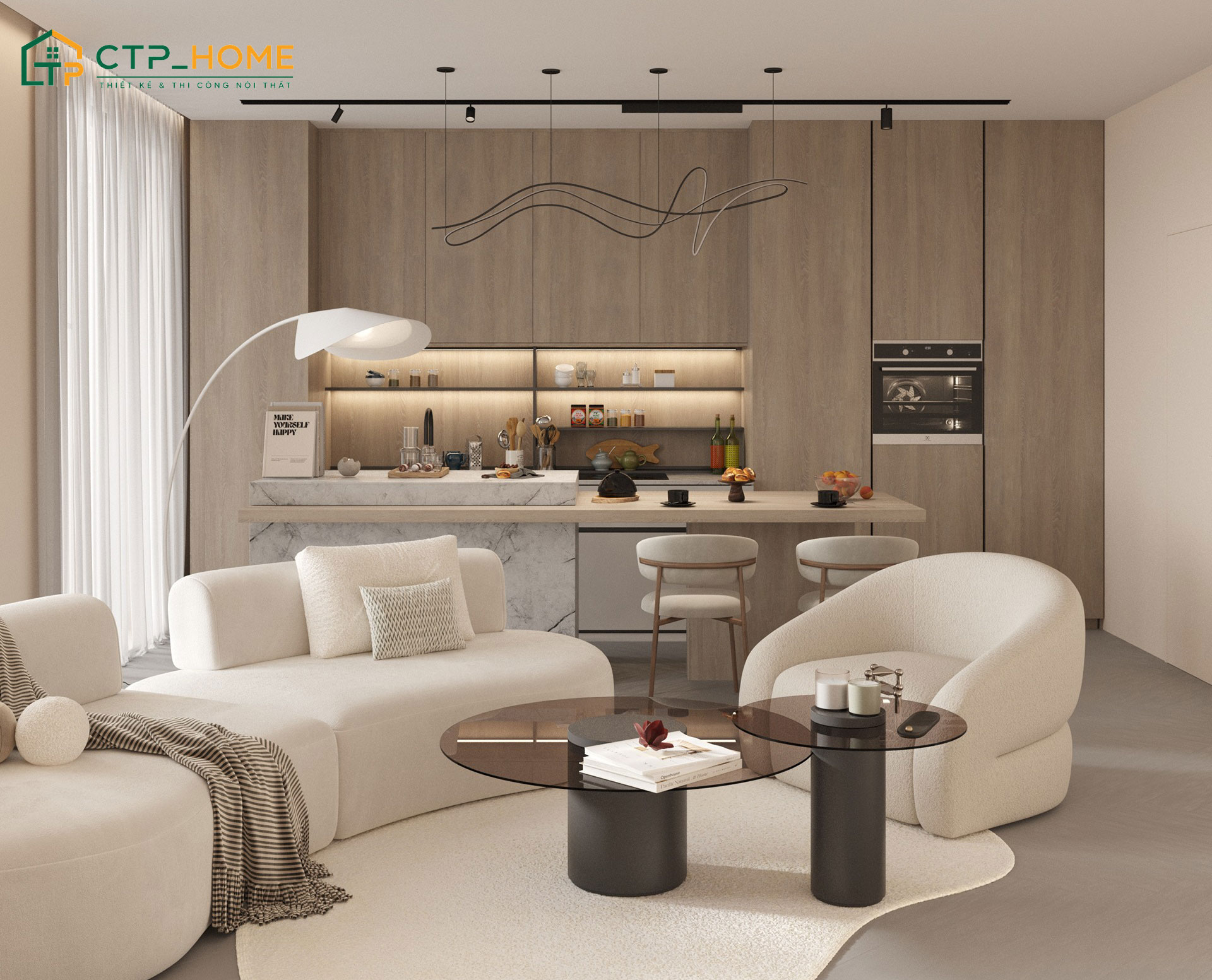 Mẫu thiết kế phòng bếp chữ L cho căn nhà phố, tận dụng tối đa ánh sáng tự nhiên
