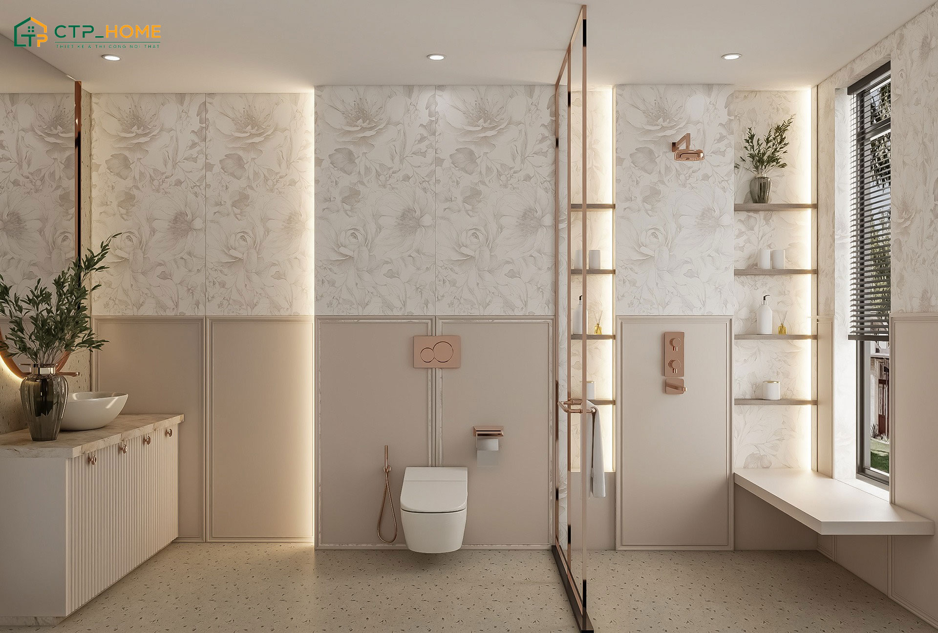 Mẫu thiết kế phòng tắm cho nhà phố phong cách Indochine giản dị mà rất sang trọng